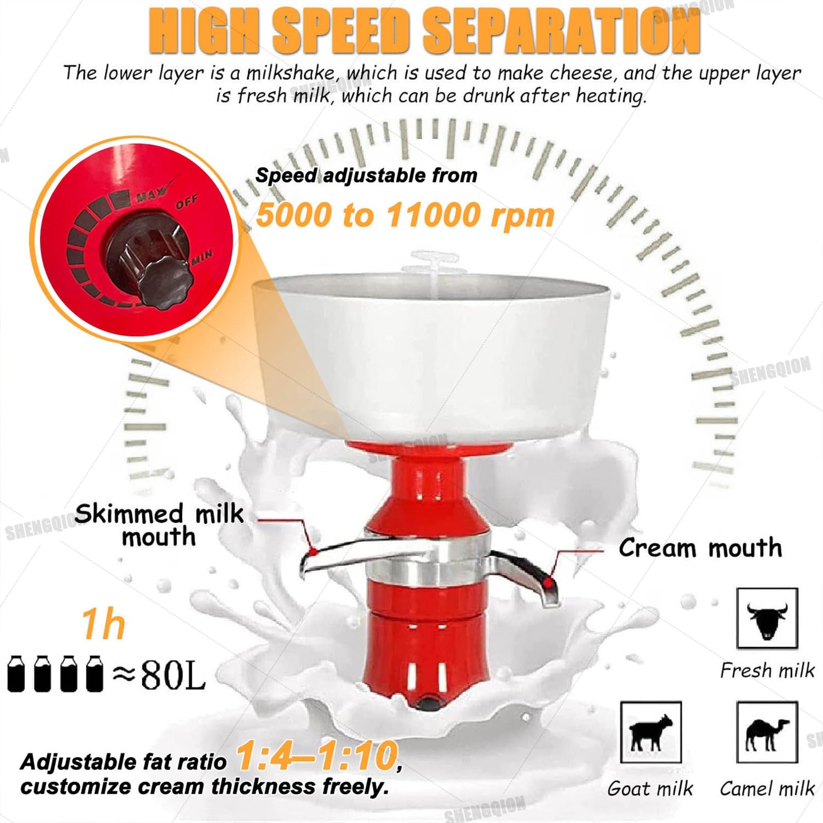 Elettrico Separatore Di Crema Di Latte, Separatore Di Crema Da Latte Fresco, Centrifugo, 80 L/H, 5000–11000 Giri/Min, Contenitore Da 12 L Per Prodotti Lattiero-Caseari Di Capre E Mucche