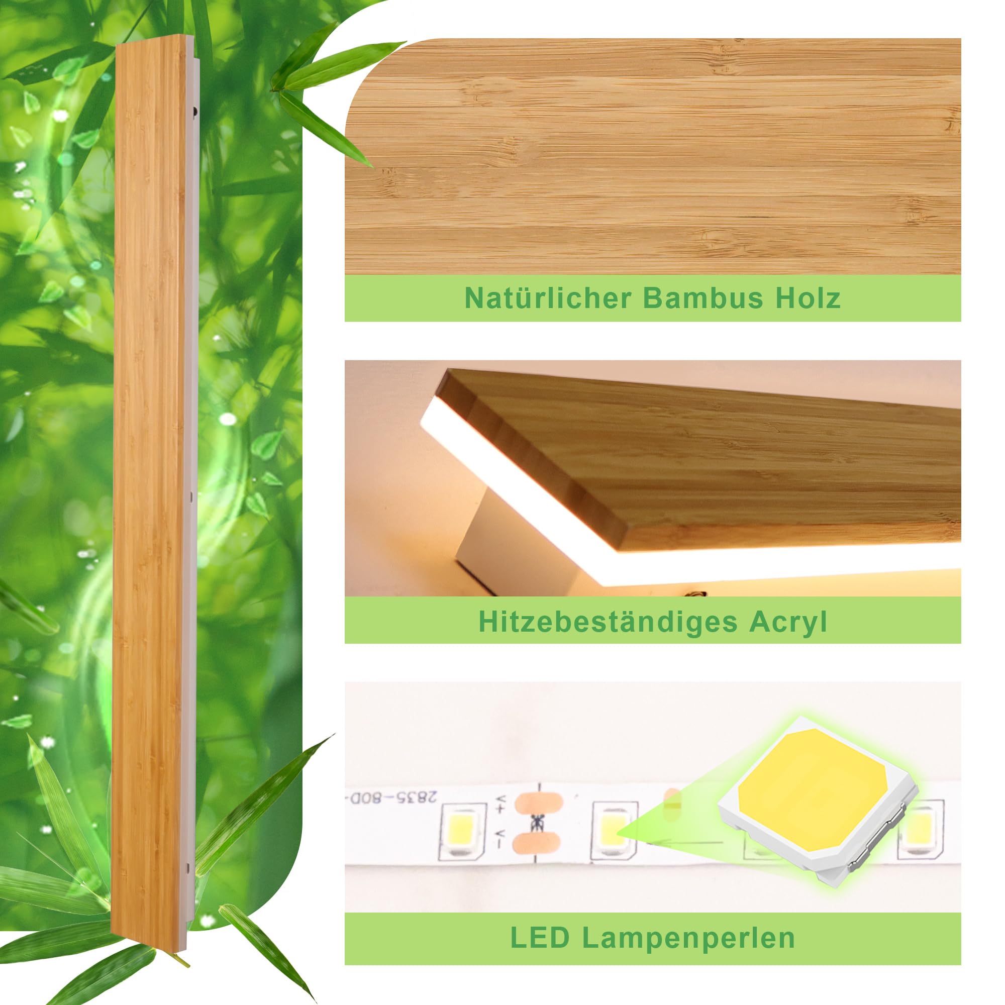 Apliques de Pared LED Lámpara de pared de madera para interiores Luces de pared de madera de bambú 24w Luces de pared 3000k Iluminación de pared moderna para dormitorio Sala de estar Pasillo,80cm