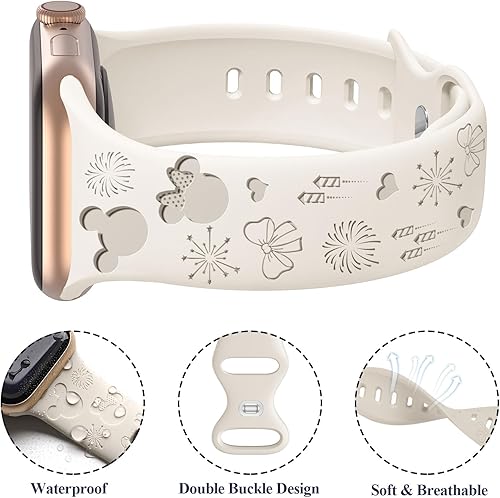 Miniatura 4 de Paquete de 4 correas de silicona grabadas compatibles con Apple Watch de 1.575 pulgadas, 1.496 pulgadas, 1.614 pulgadas, 1.654 pulgadas, 1.732