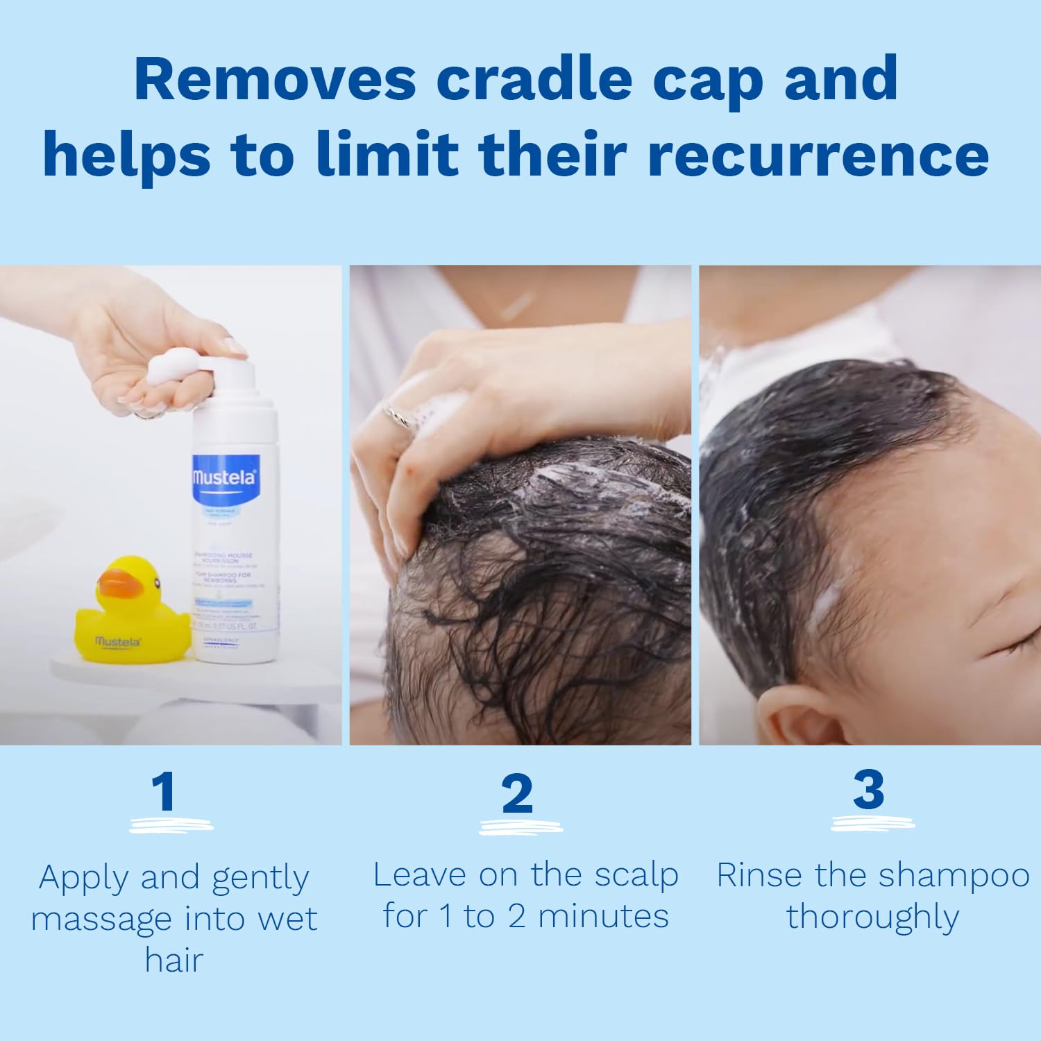 Mustela Cradle Cap Foam Shampoo for Newborn - Baby Shampoo with Natural Avocado - Tear-Free & Fragrance-Free - 150ml 3