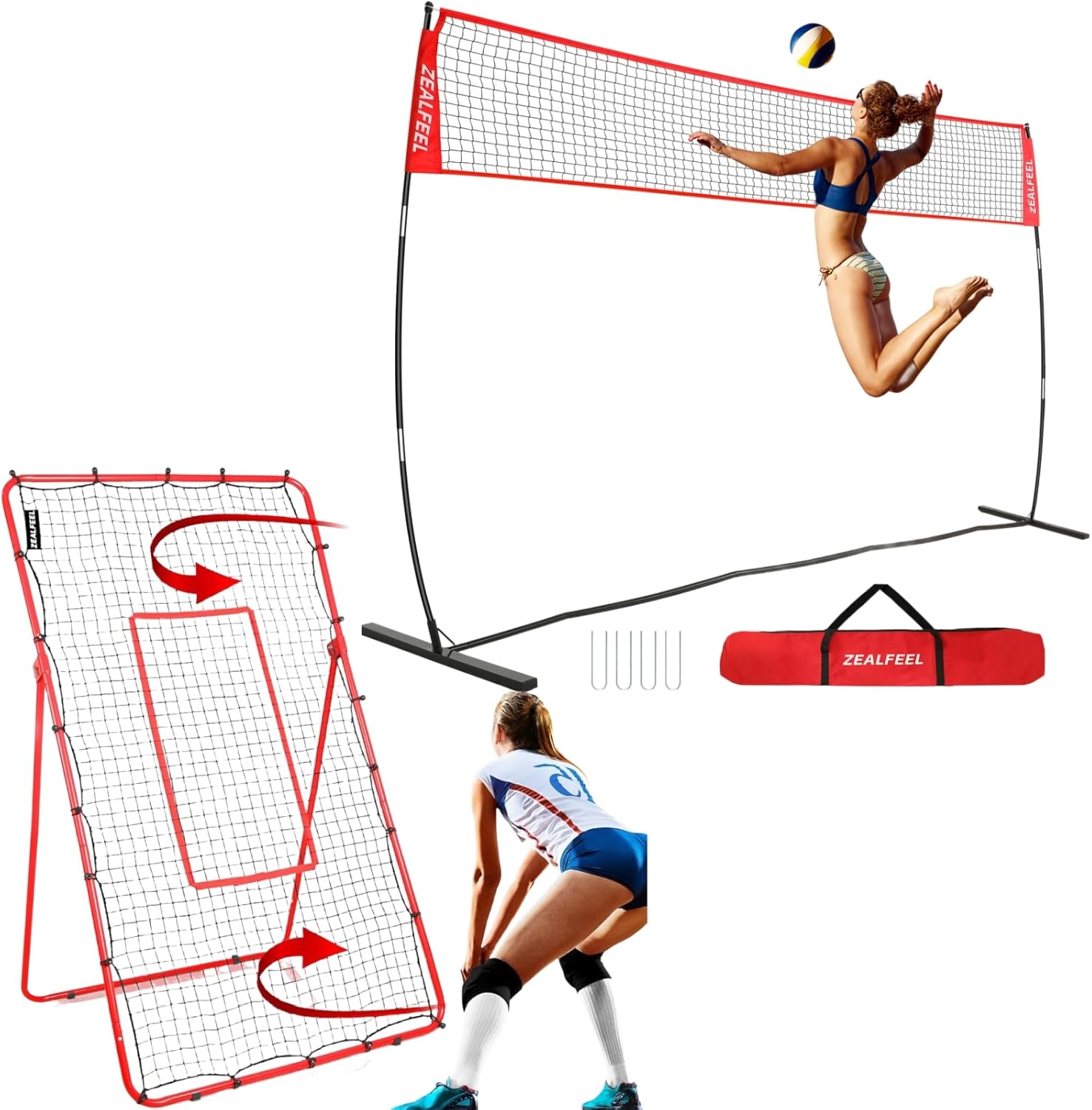 Portable 4x7 FT Volleyball Reounder Practice Net with Steel Frame & High-Tension PE Netting, 12 FT Freestanding Volleyball Net for Backyard Height Adjustable Training Net for Hitting or Serving Drills