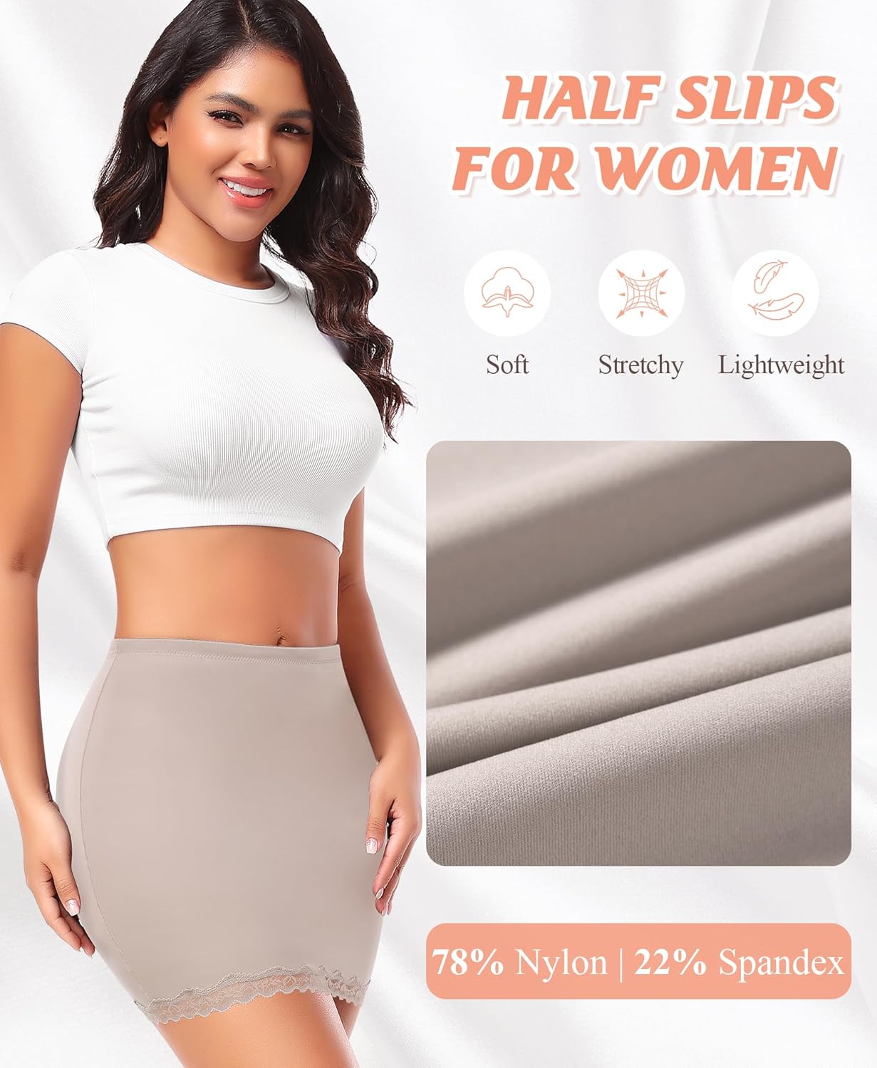 DERCA Half Slips for Women Under Dress Non Cling Lace Trim Slip Skirt Above Knee Underskirt for Dresses - Image 3