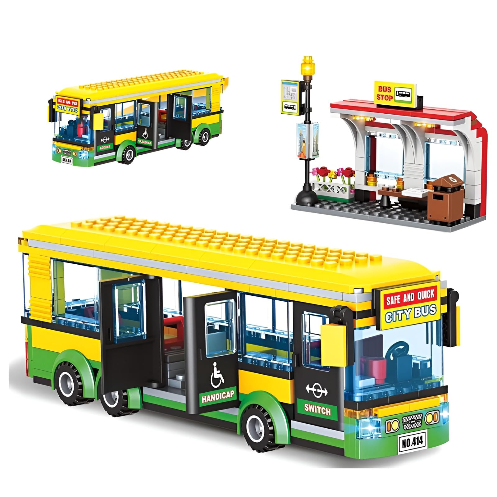 City Bus Building Blocks Set, 386PCS Pushable Bus Toy with Station Platform, Realistic Doors & Seats, City Town Bus Station Model Toys, STEM Vehicle Bricks Kit Gift for Boys Girls Adults — image 1