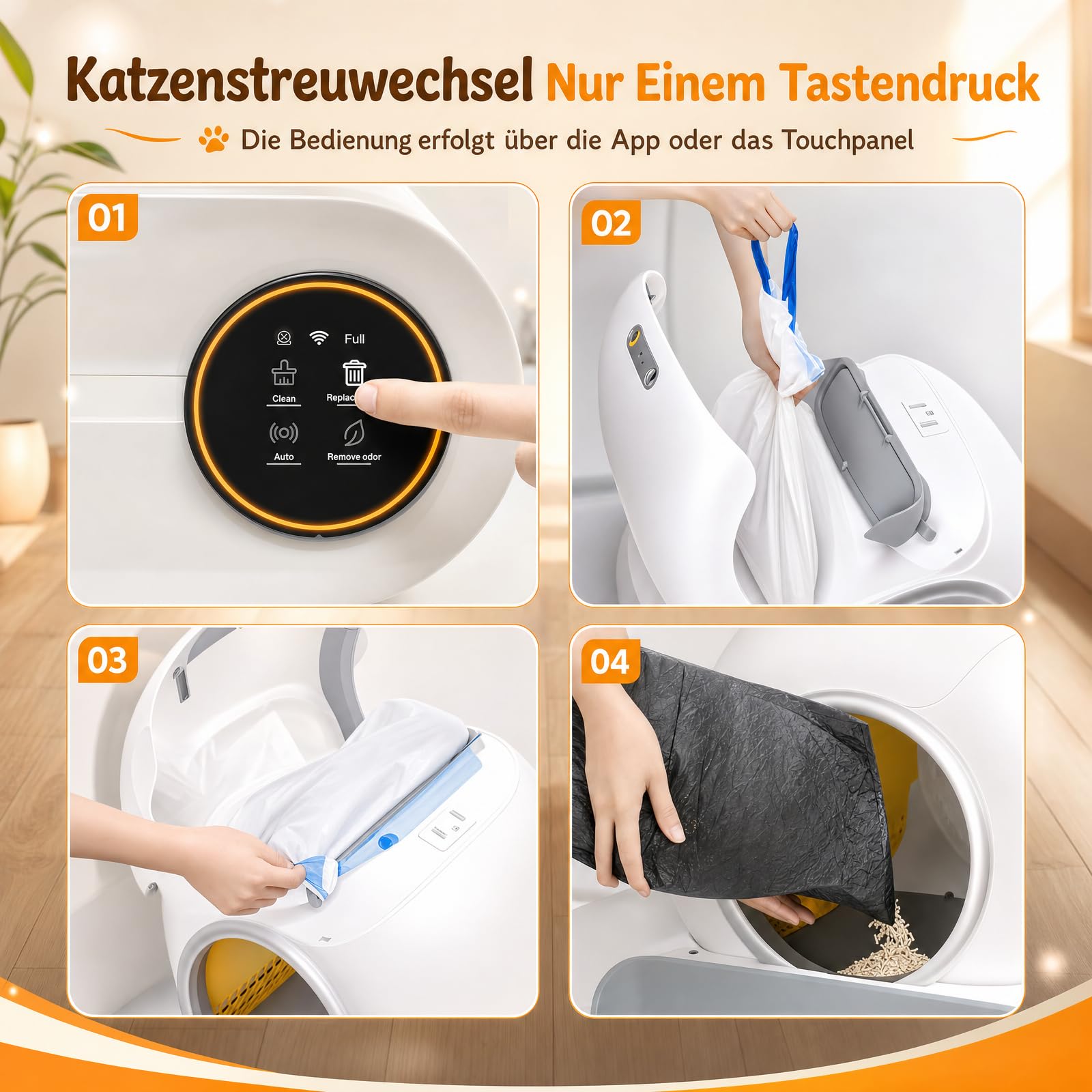 Selbstreinigende Katzentoilette 65L XXL – automatisches Katzenklo mit App-Steuerung,Gesundheitsmonitor & Ionen-Geruchsneutralisierung,inkl. 5 Müllbeutel & 1Matte, für Mehrkatzen katzenklo