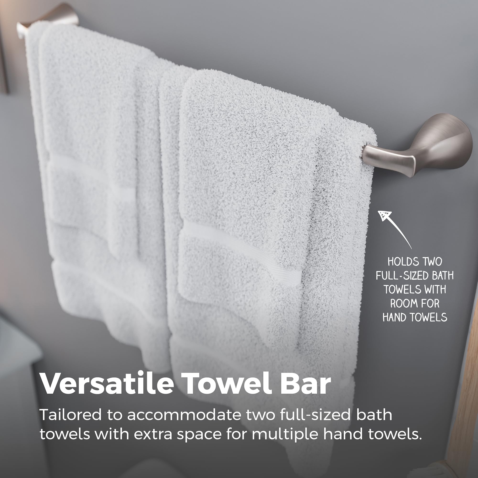 Pfister Willa BTBWLL2GS - Barra portasciugamani da bagno, 61 cm, montaggio a parete, avvitabile, finitura in nichel spazzolato Spot Defense
