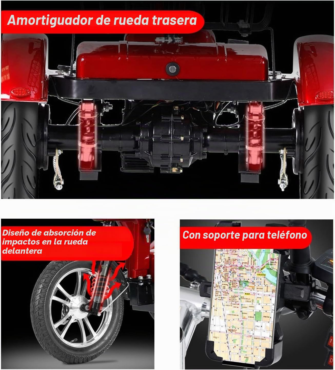 Scooter Eléctrico de Lujo de 3 Ruedas - para Mayores y Adultos Viene con Asiento Reposabrazos Ajustable en Ángulo, Silla de Ruedas Eléctrica Móvil con Soporte para Teléfono Móvil，