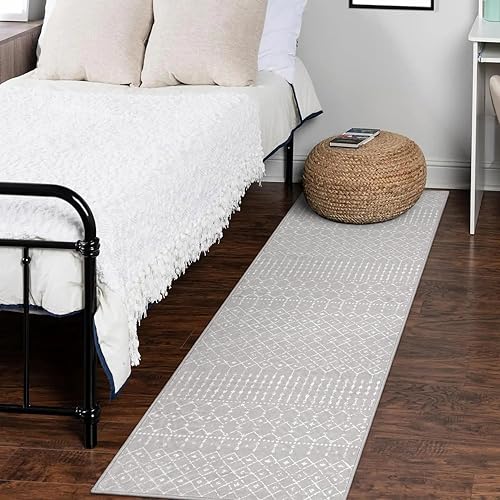 Miniatura 2 de Beeiva Alfombra marroquí vintage de 2 x 8 pulgadas, parte trasera antideslizante, resistente a las manchas, gris, geométrica, para pasillo, cocina,