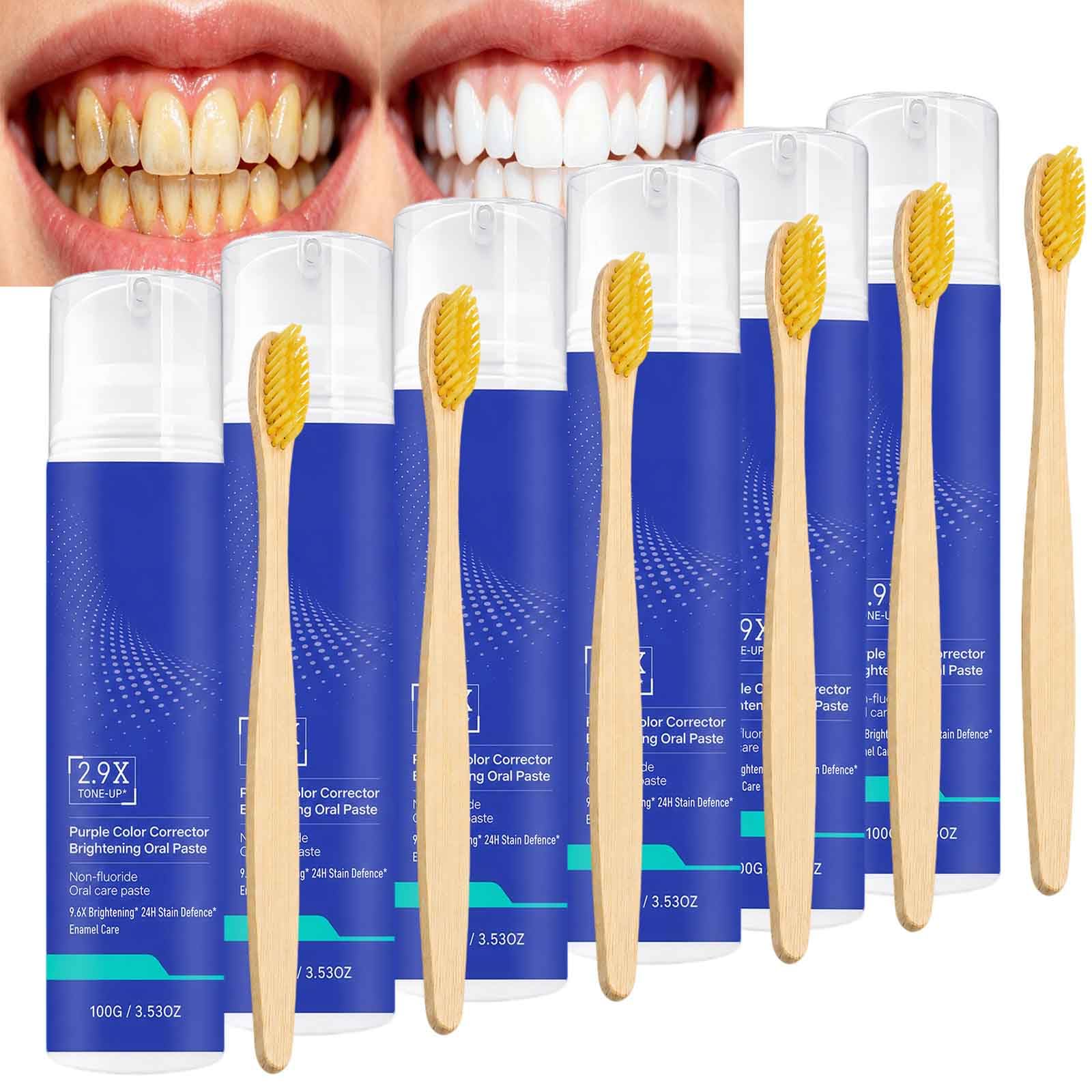 Correttore del dentifricio viola per sbiancare i denti, dentifricio per la cura orale senza fluoro, dentifricio sbiancante all'idrossiapatite (6 pezzi)