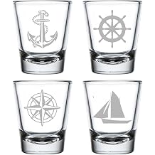 MIP Brand Set of 4 Shot Glasses 1.75oz Shot Glass Anchor Boat Compass Nautical Collection