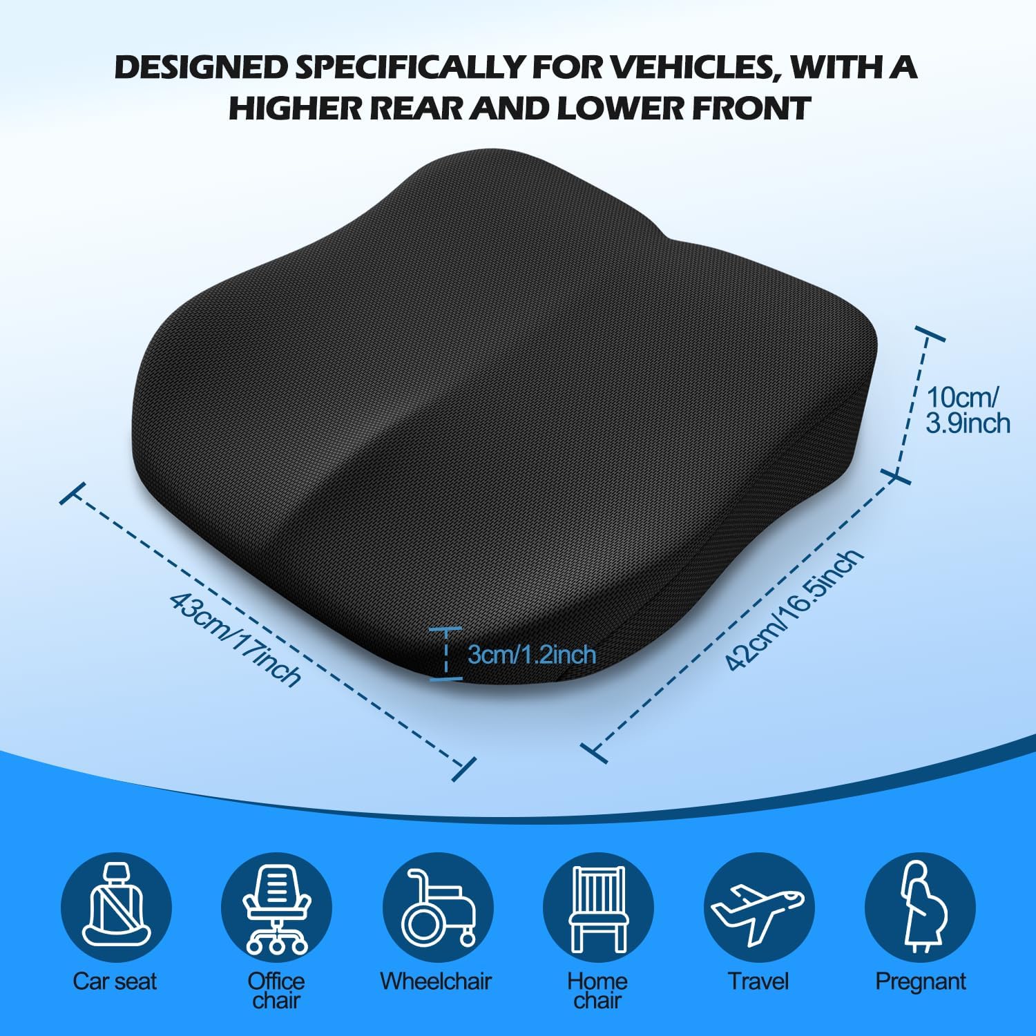 Car Seat Cushion for Driving, Memory Foam Driver Seat Cushion with Lower Back & Tailbone Pain Relief. Automotive Cushion for Car Suitable for Trucks, Sedans, and Other Vehicles