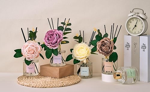 Miniatura 4 de COCORRÍNA - Juego de difusor de varillas con flor, aroma a cachemira y vainilla, aceite esencial con fragancia para el hogar, estantes del baño,