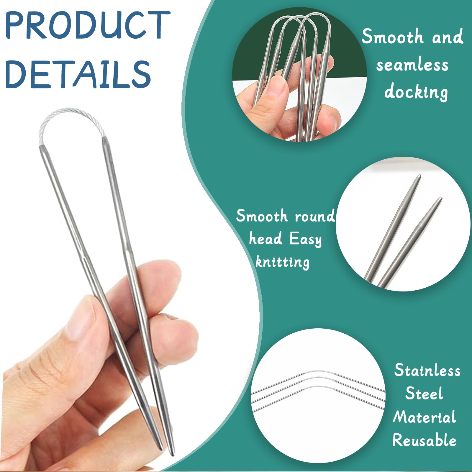15 Pièces Aiguilles Circulaires à Tricoter En Acier Inoxydable - Tailles 2mm/2,5mm/3mm/3,5mm/4mm Pour Chaussettes, Chapeaux, Écharpes
