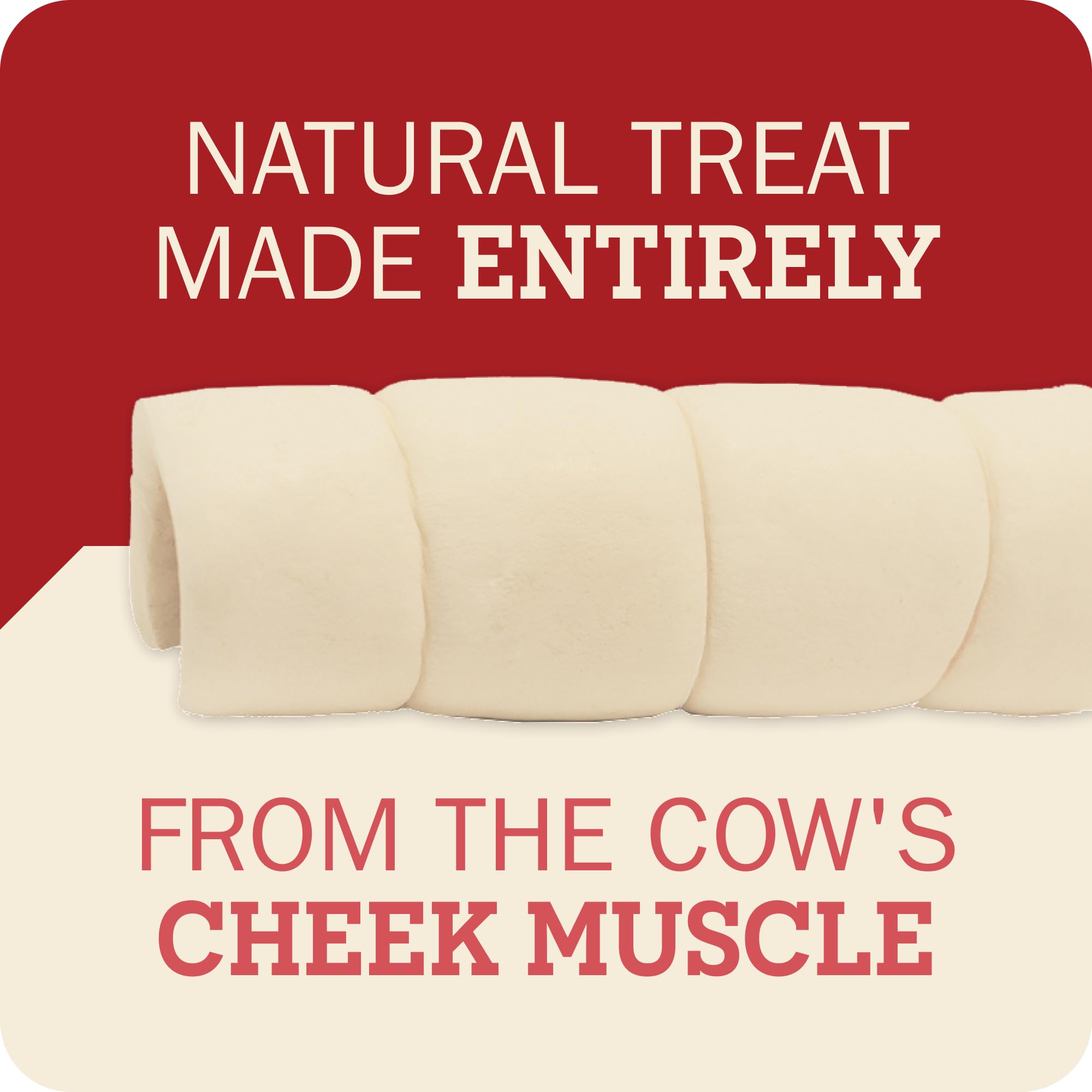 Redbarn Pet Products All-Natural Large Beef Cheek Rolls for Dogs, Uncoated - Single Ingredient Grain-Free Chew Treat Naturally Rich in Collagen - No Artificial Preservatives - Pack of 4