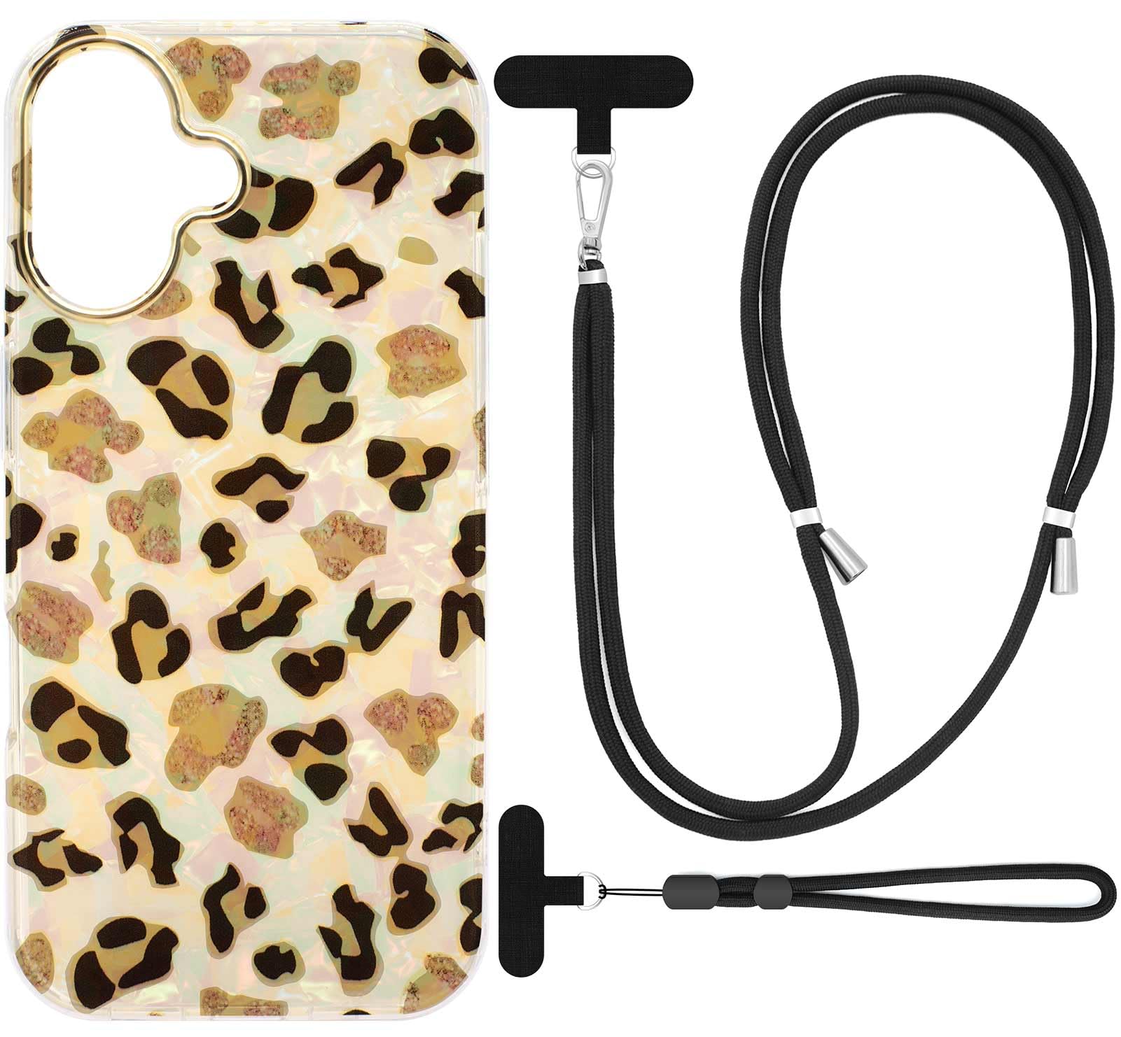 DERIUJHNVF Brown Leopard Print Phone Case Compatible with iPhone 16, Soft Silicone Cheetah Protective Phone Case Cover with Wrist Lanyard Strap for