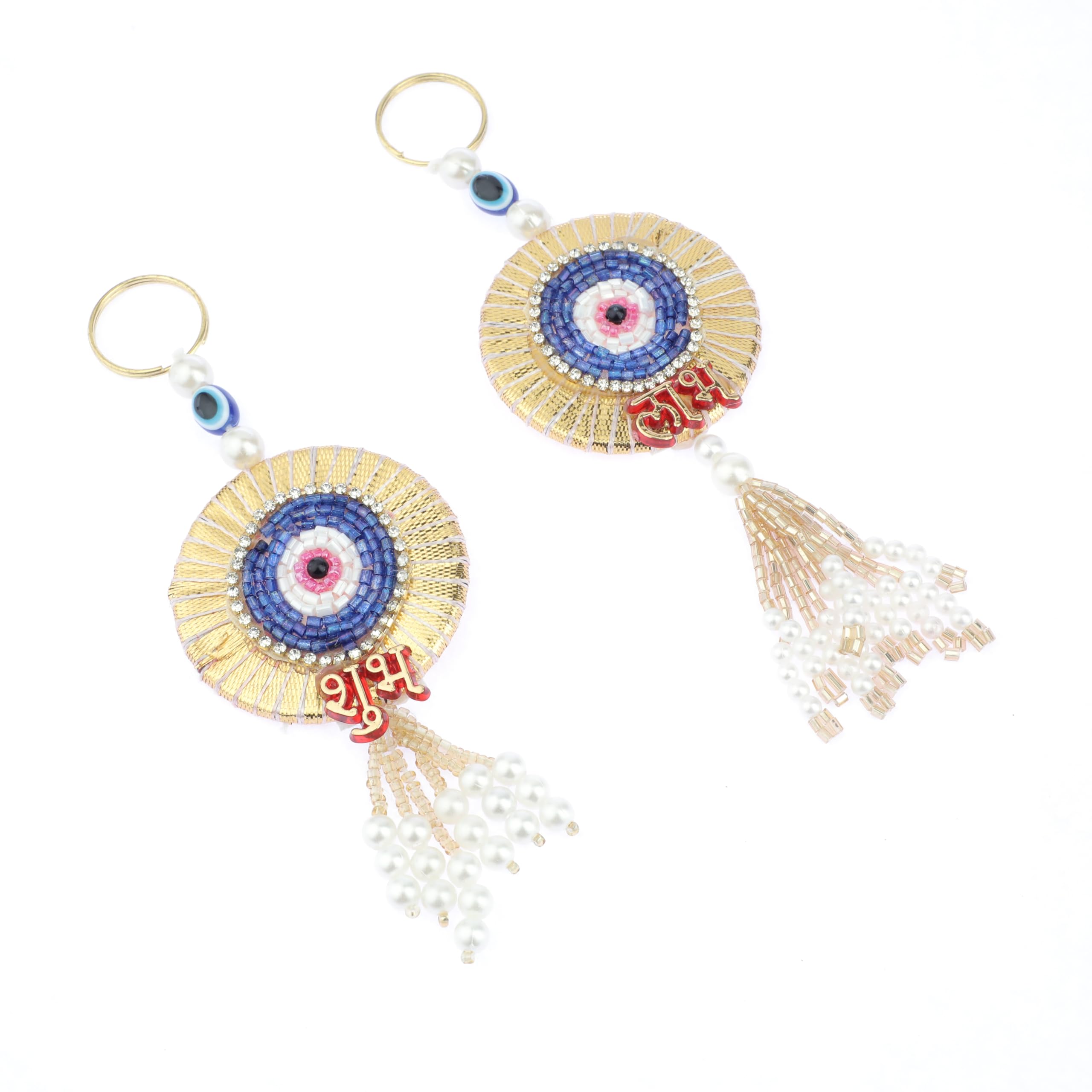 Auspicious Shubh Labh Door Wall Hanging Evil eye Bandanwar Hangings Toran Indian Traditional Handmade Toran Valance Showpiece for Home Temple New year Decorations Pooja Festival (Size:-5"X2")(Blue) - Image 2
