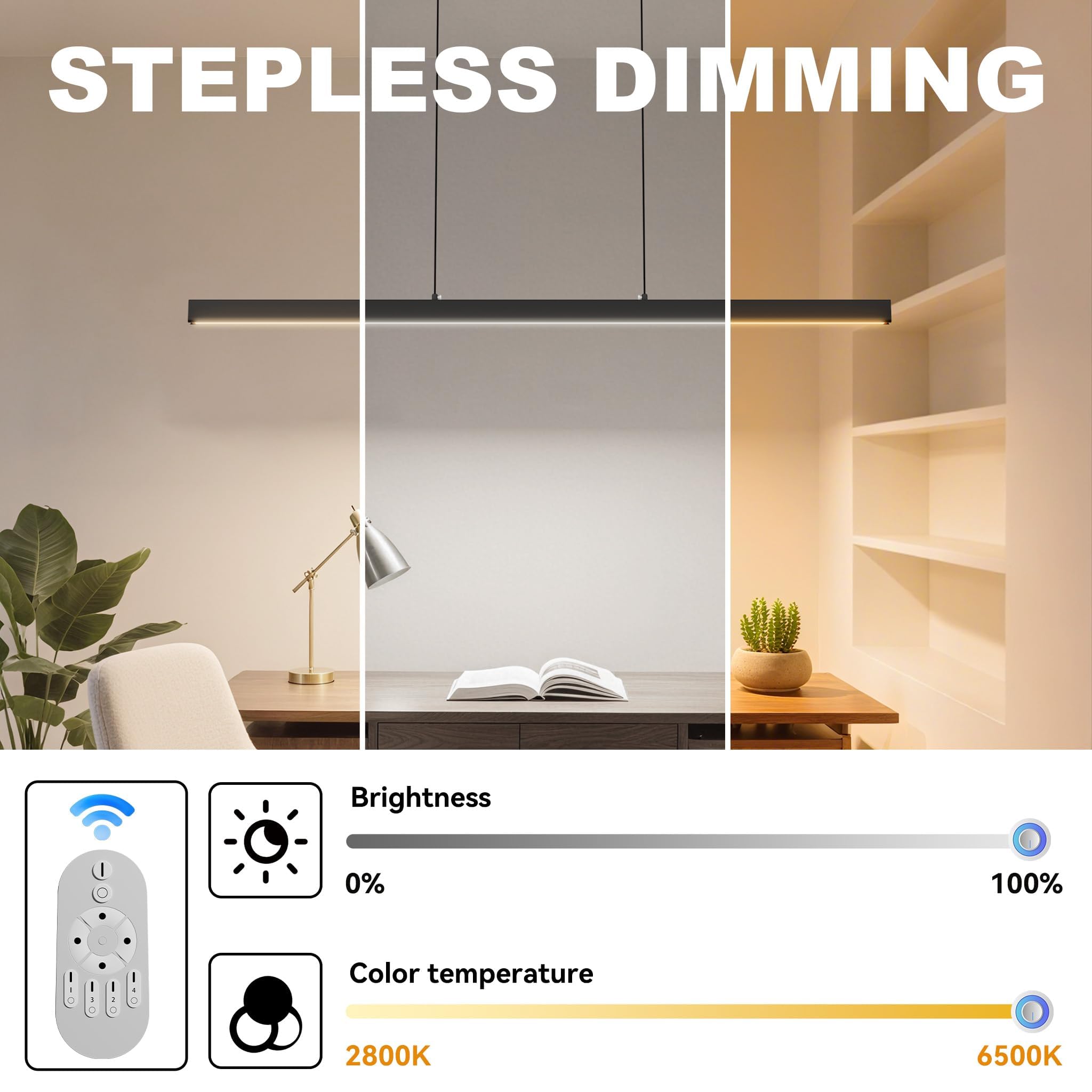 FIVMEN Hängelampe Pendelleuchte Esstisch 48W Esszimmerlampe Hängend Höhenverstellbar Moderne LED Hängeleuchte Schwarz Esstischlampe Dimmbar für Esszimmer Wohnzimmer Küche, 120cm