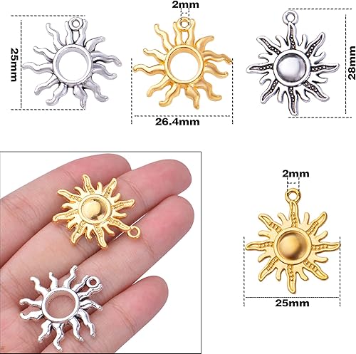 Miniatura 3 de Aylifu Sun Pendant Charm Alloy Tibetan Style Celestial Sun Charm Craft Supplies for DIY Earrings Necklace Bracelet Jewelry Making Christmas Party