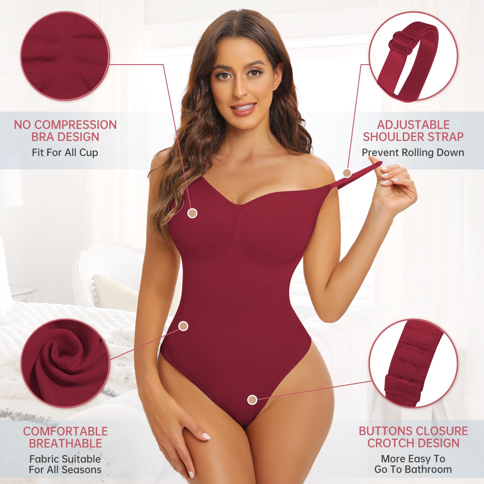 Xnova Donna Body Contenitivo Modellante Bodysuit, Perizoma Pancera Contenitiva con Ganci nel Croch, Canotta Shapewear Intimo Pancia Piatta Invisibile