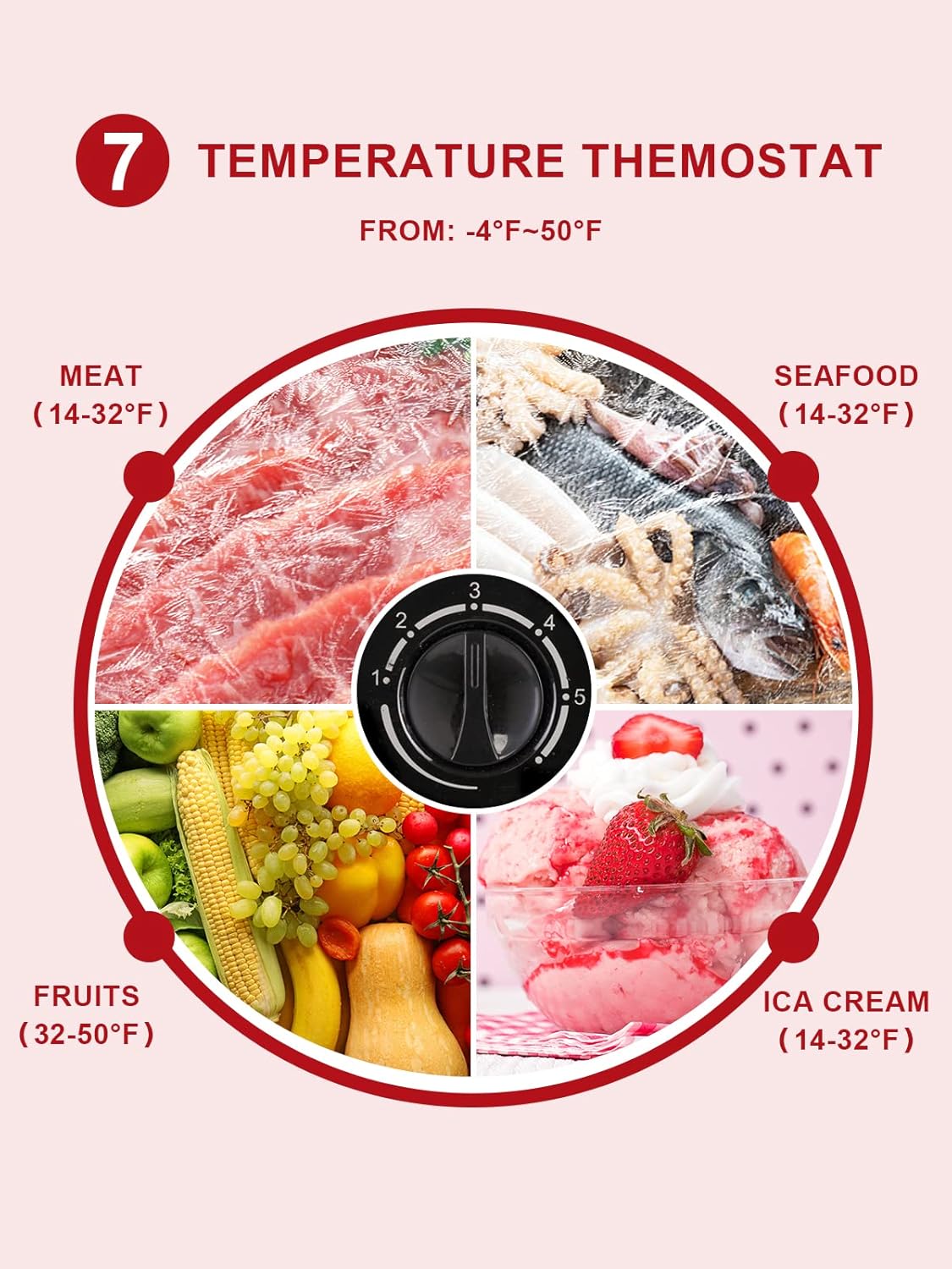 KRIB BLING 3.5 Cu.Ft Chest Freezer 7 Gears Temperature Control(-4°F to 6.8°F), Deep Compact Freezer with a Removable Basket, for Kitchen, Garage, Basement, Black