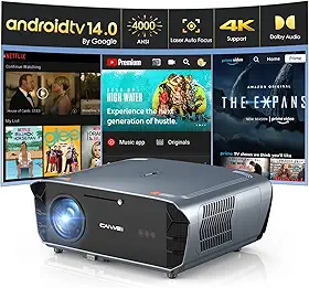 Projetor Inteligente 4K com Google TV 4000 Lúmens ANSI, Áudio Dolby, Foco Auto ToF, HDR10+, WiFi 6, Bluetooth e HDMI ARC, Ideal para Cinema em Casa, Jogos, Partidas de Futebol, Reuniões e Treinamentos