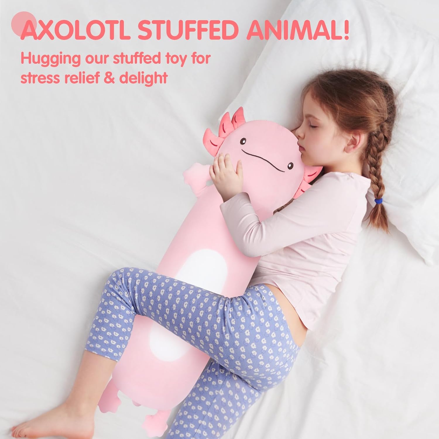Dalmao 22" Giant Pink Axolotl Stuffed Animal, Cute Soft Long Axolotl Plush Large Body Pillow Big Squishy Plushies Toy, Gift for Kids, Boys, Birthdays