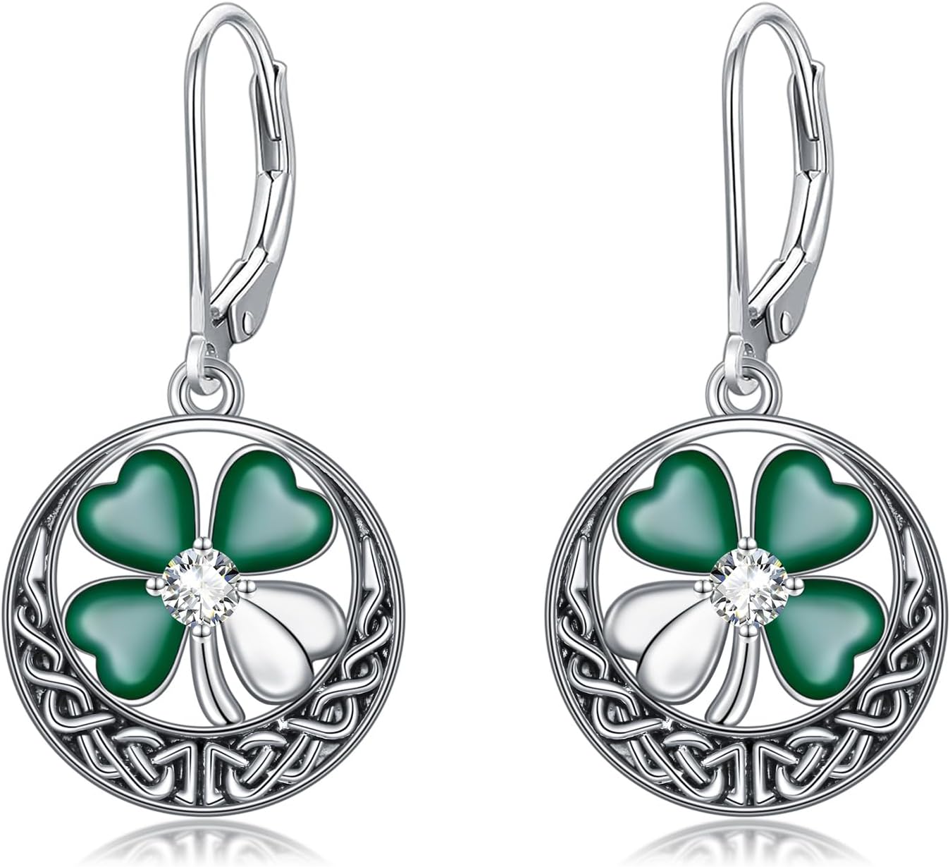 Four Leaf Clover Dangle Earrings for Women 925 Sterling Silver St Patricks Day Shamrock Earrings Celtic Knot Earrings Clover Jewelry Gifts for Women