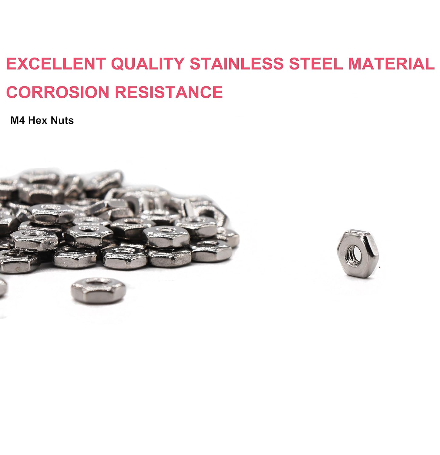 cSeao Metric M4 Hex Nuts, 120 Pieces, 304 Stainless Steel, Plain Finish image 2