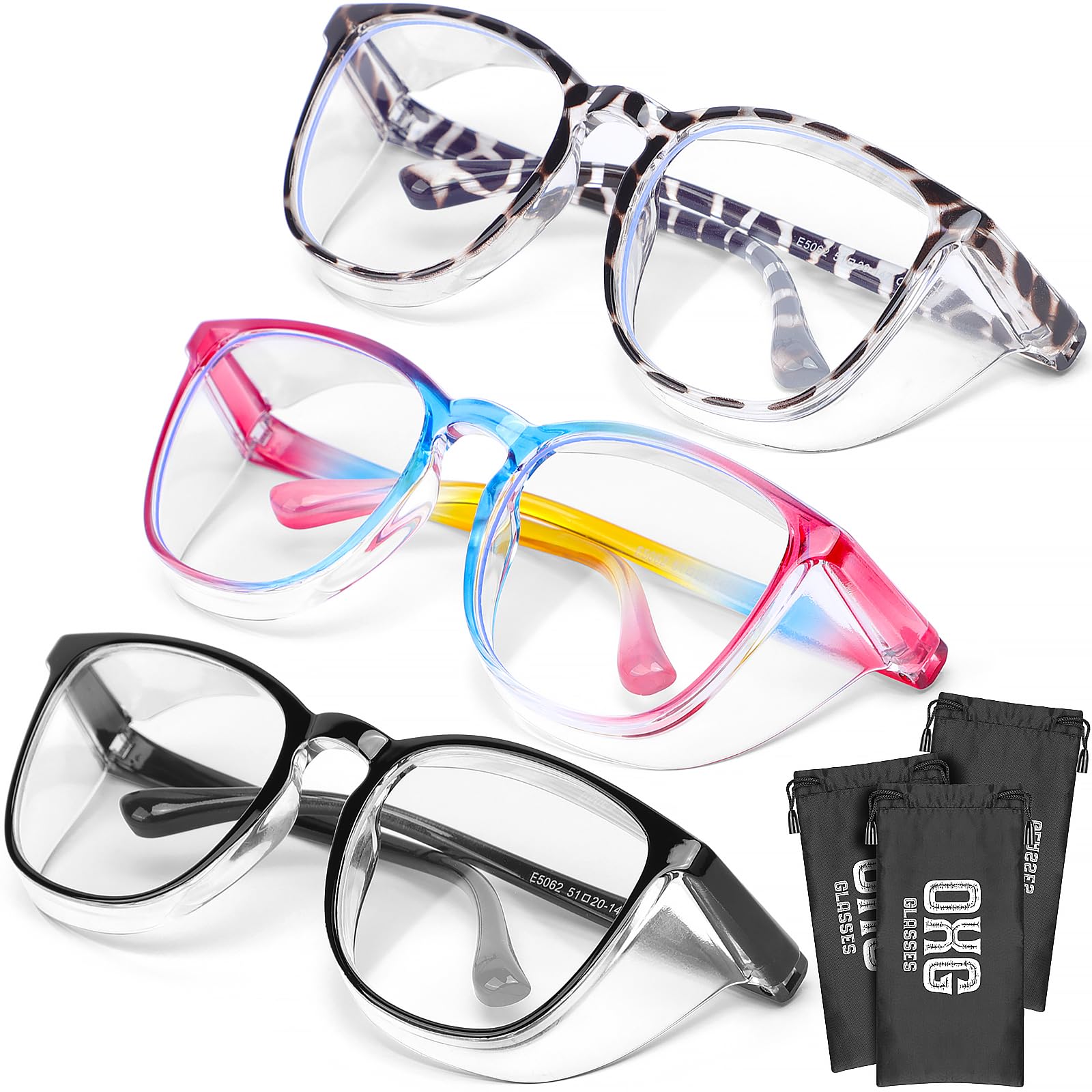 OXG 3 Pack Stylish Safety Glasses, ANSI Z87+ Anti Fog Safety Goggles Blue Light Blocking Protective Eyewear for Nurses