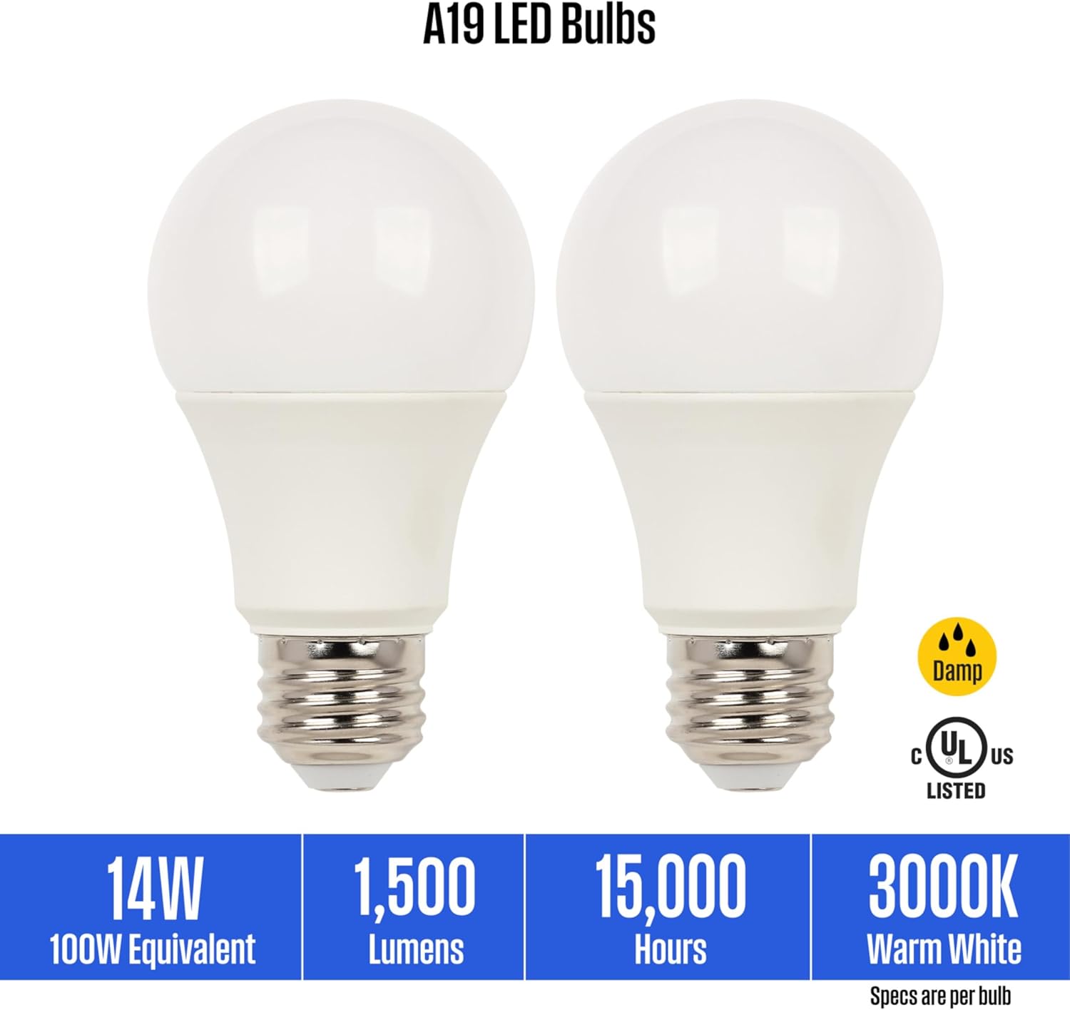 Westinghouse Lighting 5230100 14 Watt (100 Watt Equivalent) A19 Bright White LED Light Bulb, Medium Base, 2 Pack