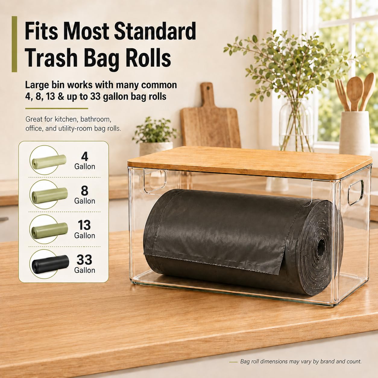 Paquete de 3 dispensadores de bolsas de basura con tapa, dispensador de bolsas de basura de plástico apilable extra grande debajo del fregadero para cocina, despensa, lavandería, organizador