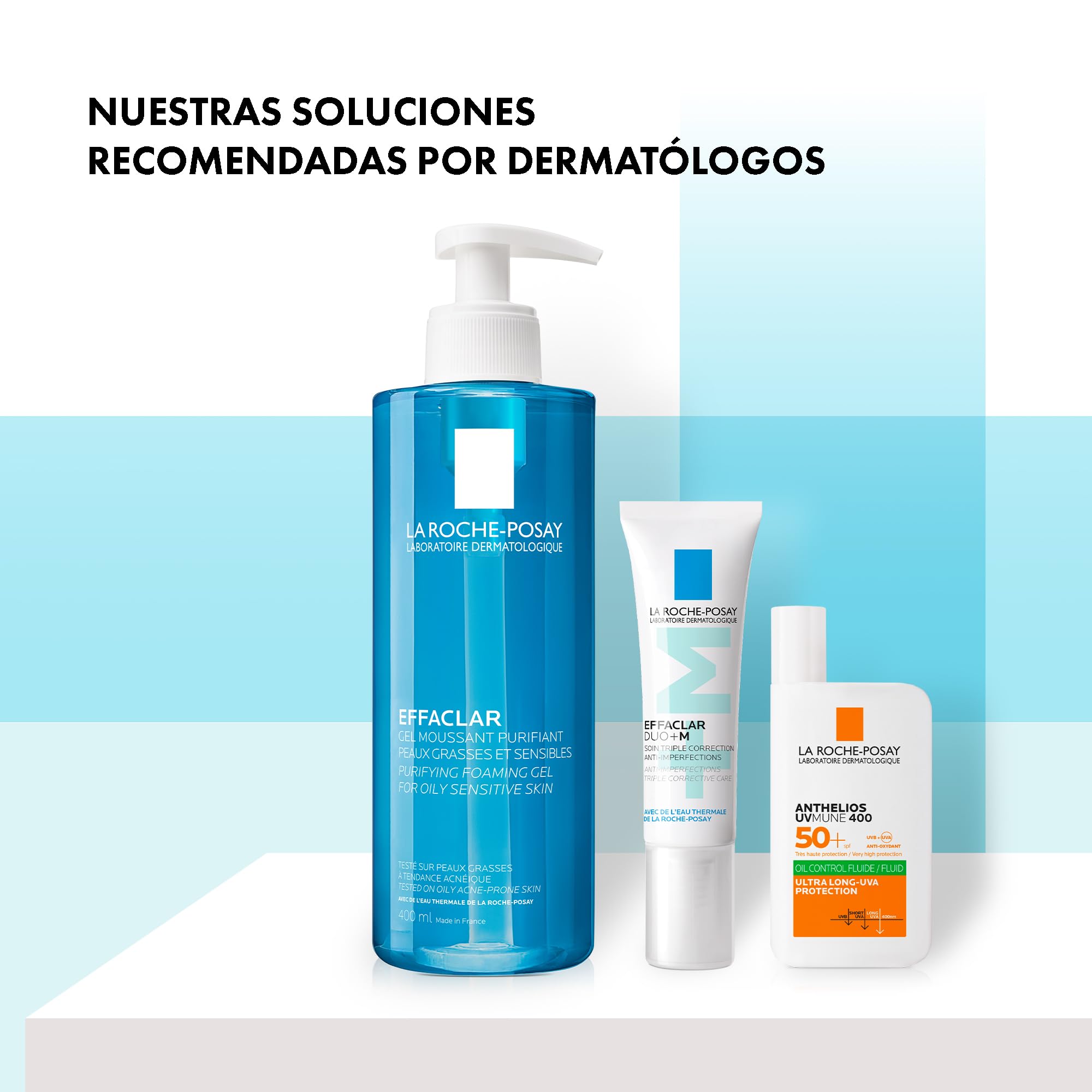 La Roche-Posay Effaclar Gel Limpiador Espumoso 400 ml + Effaclar Duo+M Tratamiento Anti-Imperfecciones 40 ml + Anthelios Uvmune 400 Fluid Oil Control