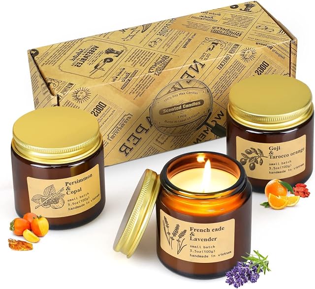YMing Scented Candles Gift Set, Hand-Poured Natural Soy Wax Jar Candles, Perfect Women Gifts with Essential Oils for Aromatherapy Relaxation,Candles Gifts for Women, Mother's Day, Birthday