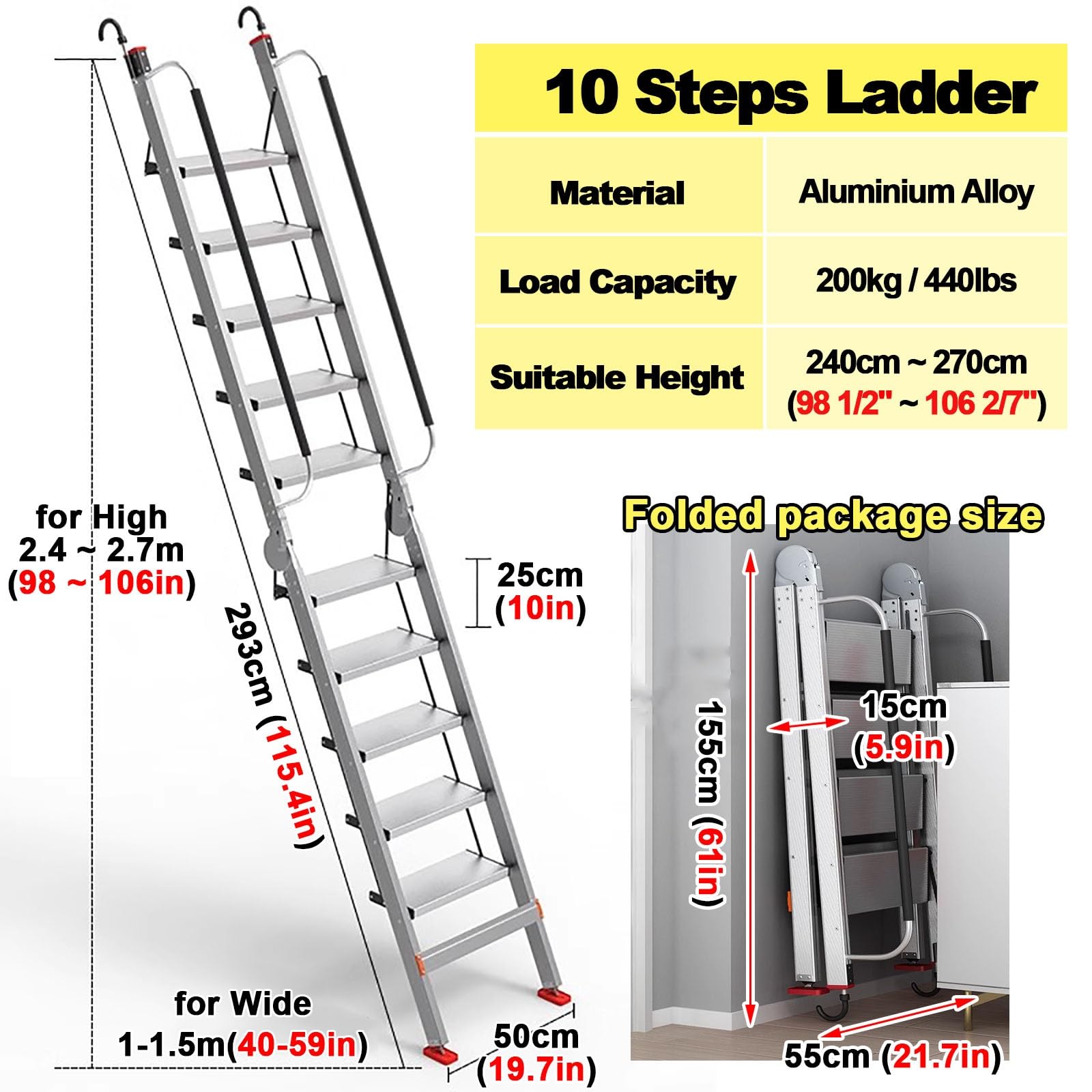 Escalera de seguridad antideslizante para litera con pasamanos, solución de escape compacta para pozo de ventana, sótano, ático y escalada