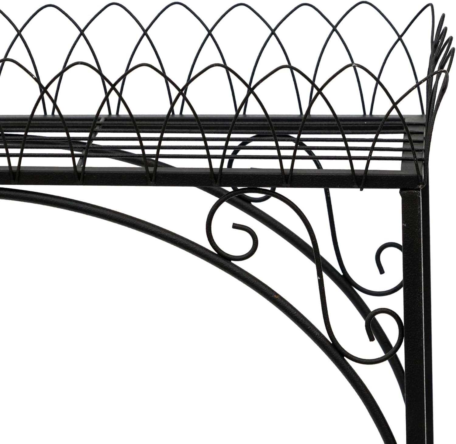 Black Long Double-Layer Plant Shelf, French Courtyard Style Metal Stand for Tall Potted Plants, Sturdy Indoor Outdoor Planter Holder Garden Decor