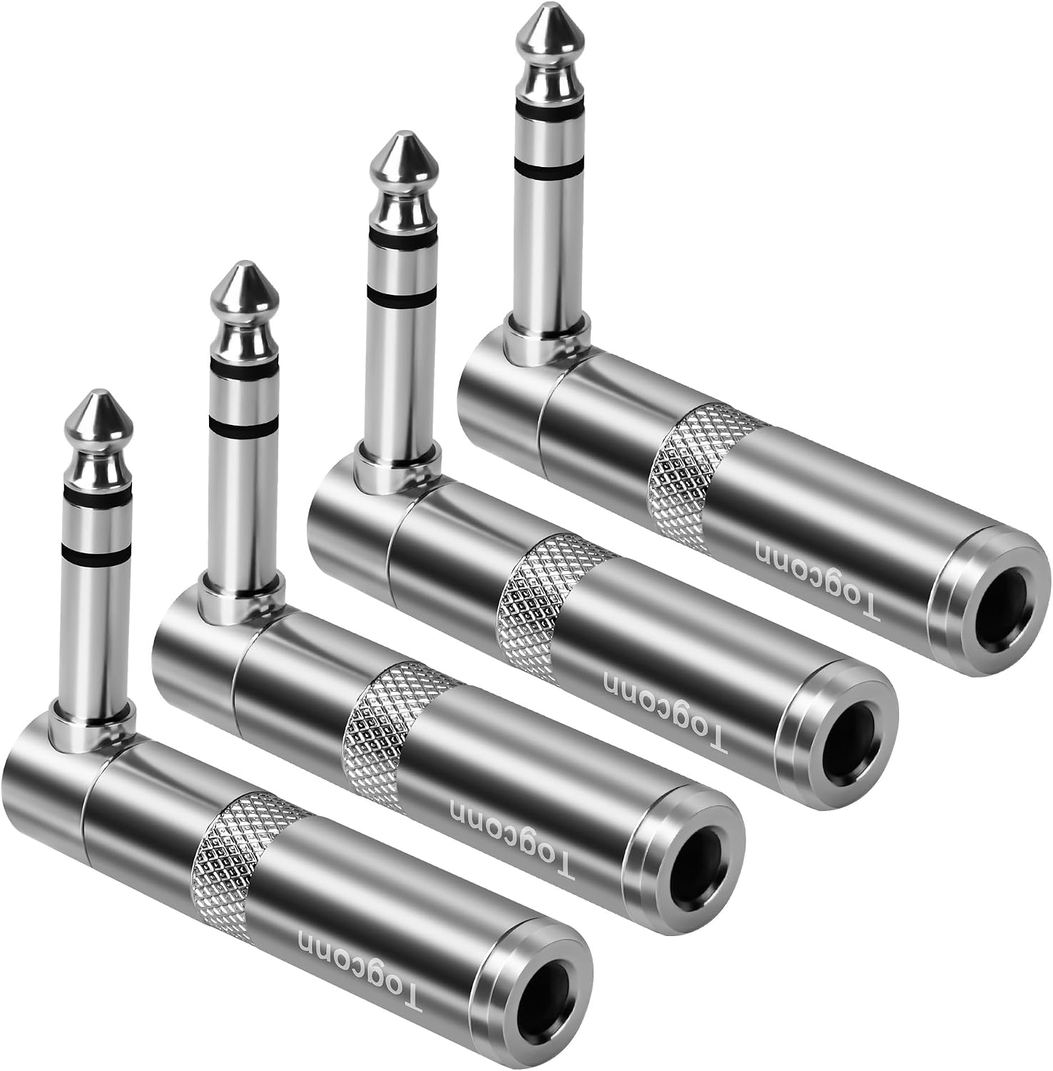 90 Degree 1/4 inch TRS Audio Extension Adapter 4-Pack, Right Angle 6.35mm 1/4" TRS Stereo Male to Female Heavy Duty Metal L-Shaped Connector for Speaker, Guitar, Microphone Cables