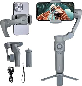Rollei Steady Butler Mobil 3 SE Petit cardan léger et pliable pour des vidéos filmées à la main tranquilles Avec contrôle par application pour Android et iOS 22946