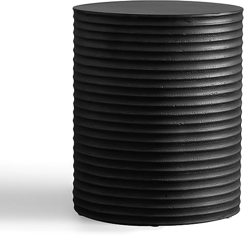 Miniatura 8 de Mesa auxiliar de hormigón blanco, mesas auxiliares redondas pequeñas de 13.8 pulgadas, base de tambor, mesa auxiliar decorativa para el hogar, patio