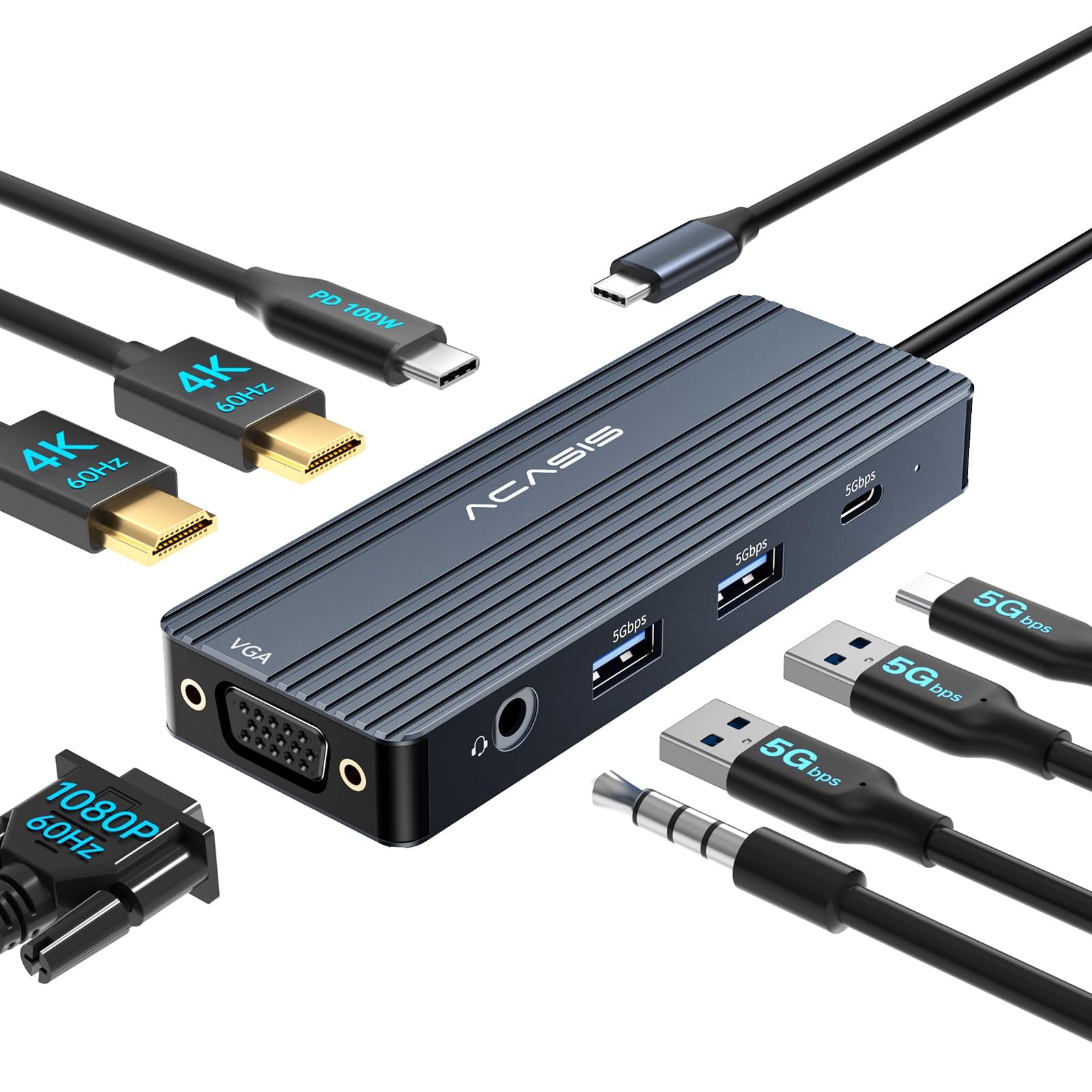 stazione di docking usb-c per laptop con due monitor dual hdi 4k e vga 1080p