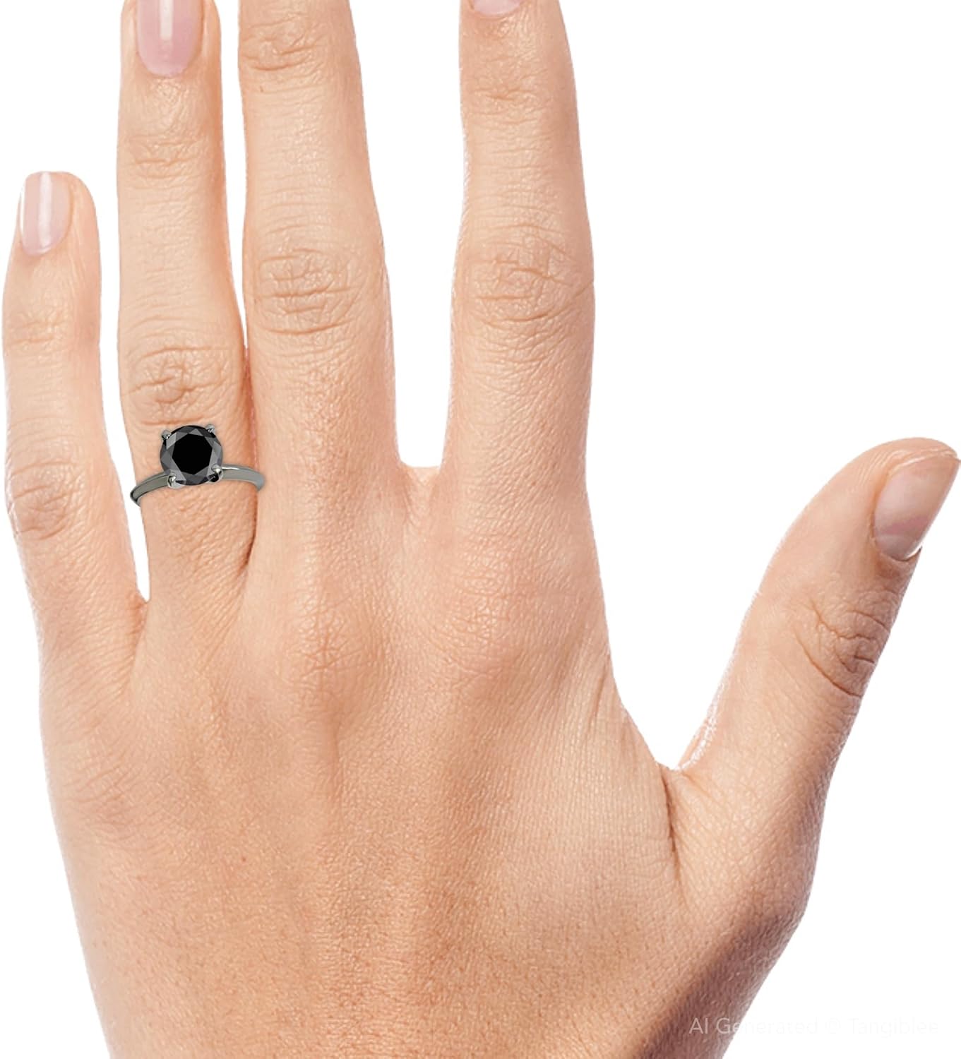 Pompeii 8MM Black Spinel Solitaire Round Engagement Ring 14k White Gold