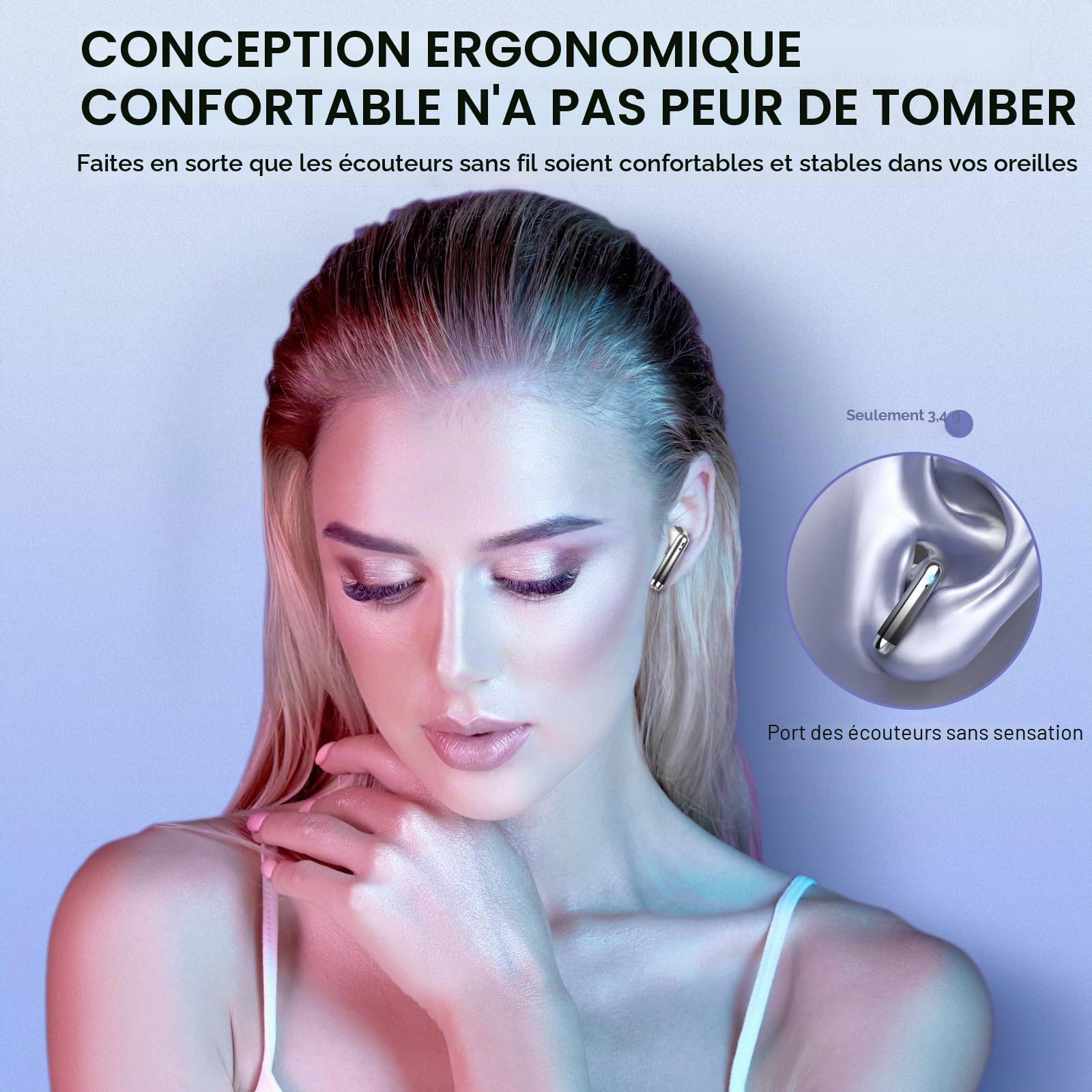 Ecouteurs Bluetooth Sans fil, Écouteurs Bluetooth 5.4, Oreillette Bluetooth HiFi Stéréo avec 4 ENC Mic, Casque Bluetooth Sans fil avec Écran LED, 40H, Étanche IP7 Écouteur, Contrôle Tactile, Noir