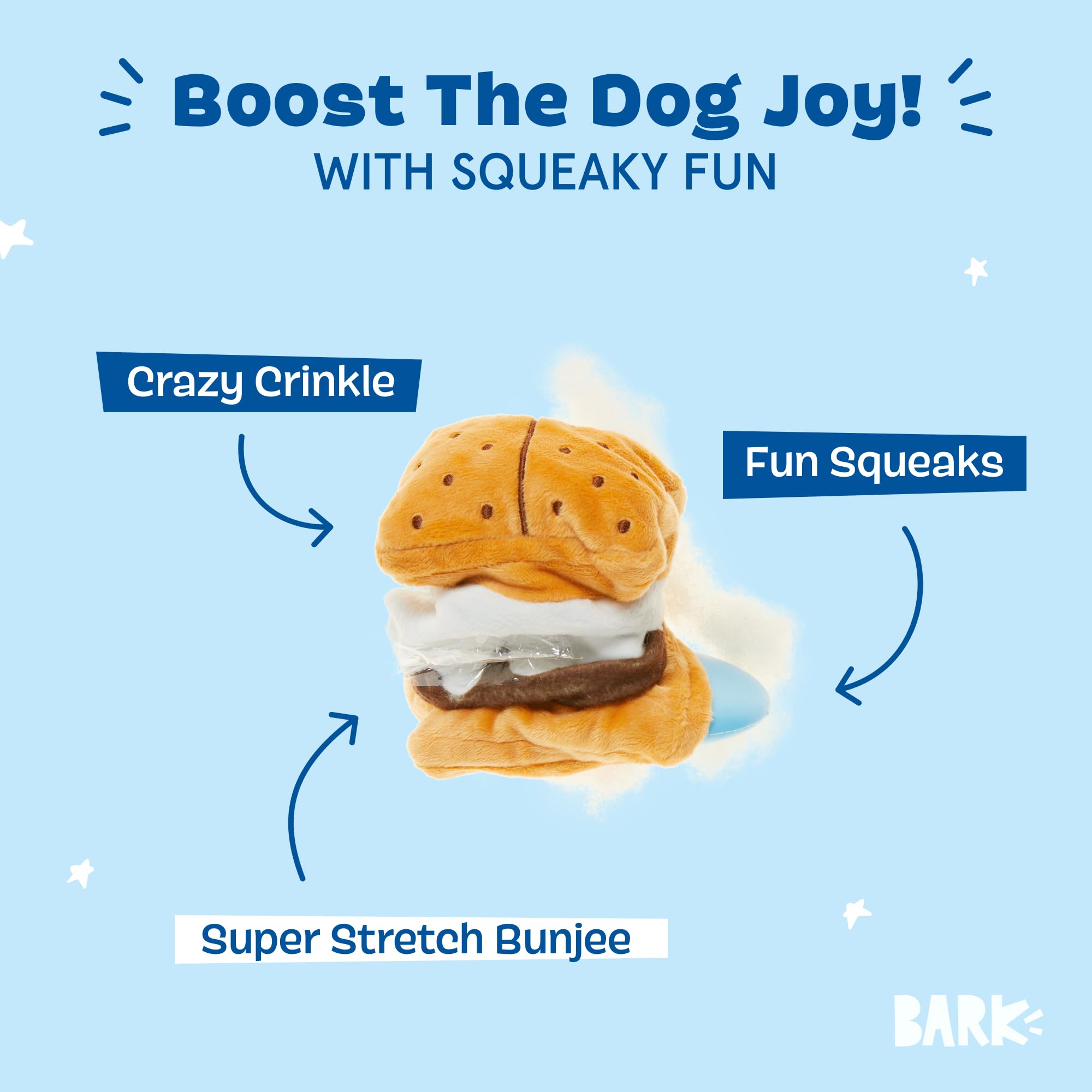 BARK Dog Toy More S'mores Squeaky Plush Toy for Dogs Super Stretch Bungee for Silly Flingy, Fun. Crazy Crinkle, Packed With Fluff - Image 2
