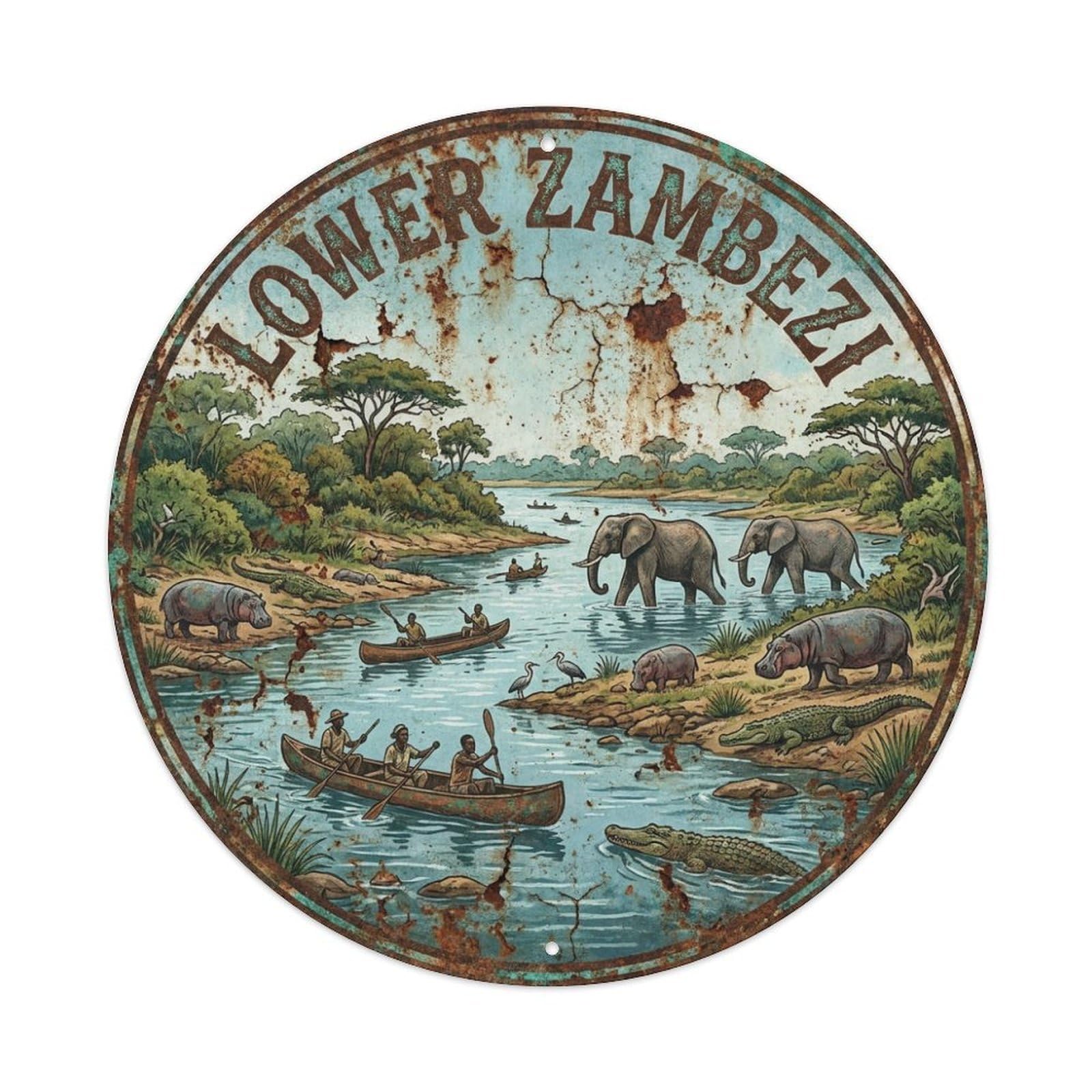 Zambia Vintage Travel Lower Zambezi Metal Tin Sign