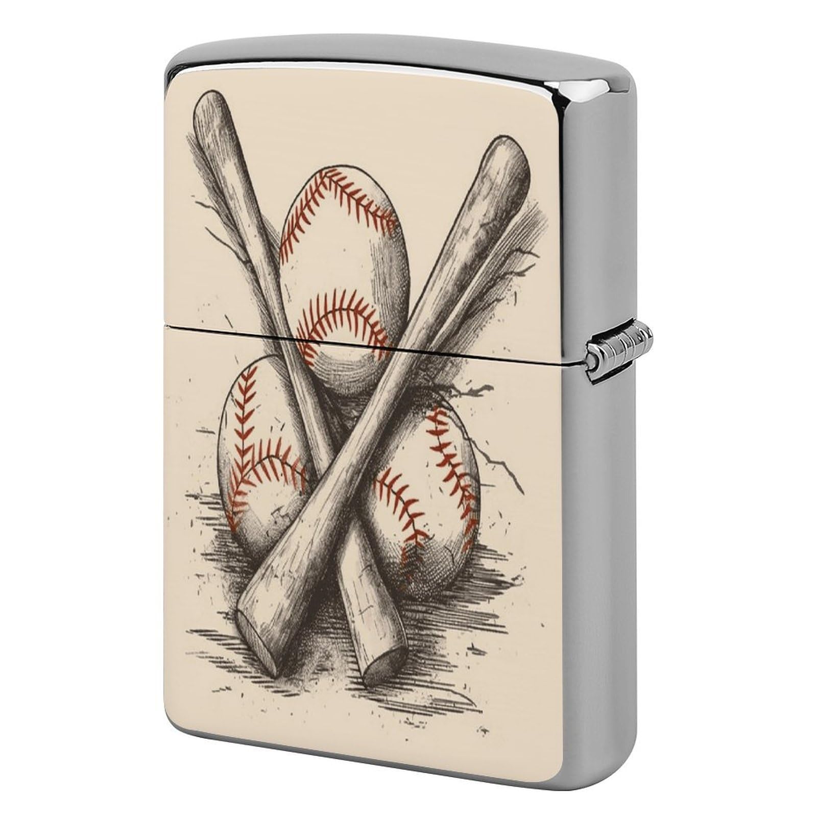 Btcowzrv Style Vintage Baseball Sketch Art Metal Lighter Case Sleeve Cover Holder