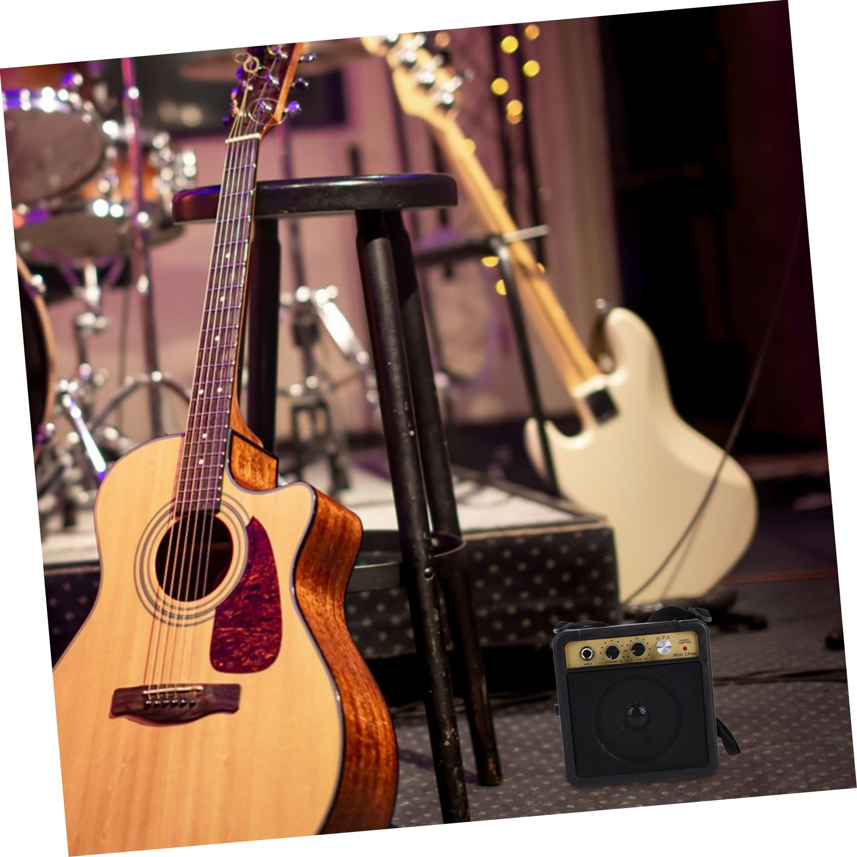 Mini Amplificateur Guitare Électrique 5w, Compact et Portable, Construction Robuste en Plastique et Métal, Effets Sonores Intégrés pour Pratique