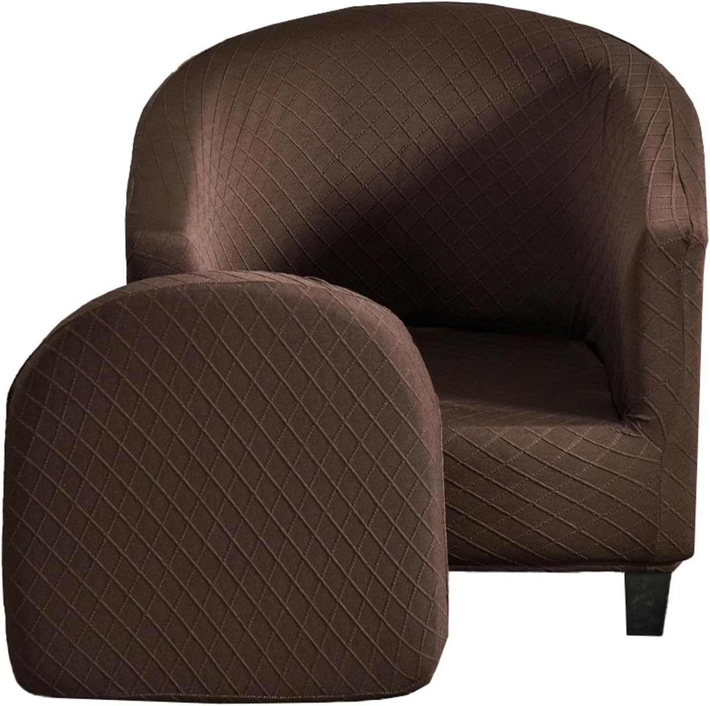 Stretch Armchair Cover Checkered Club Chair Slipcover with Cushion Cover Barrel Chair Covers Non Slip Tub Chair Slipcover Washable Armchair Protector (Brown one Size)