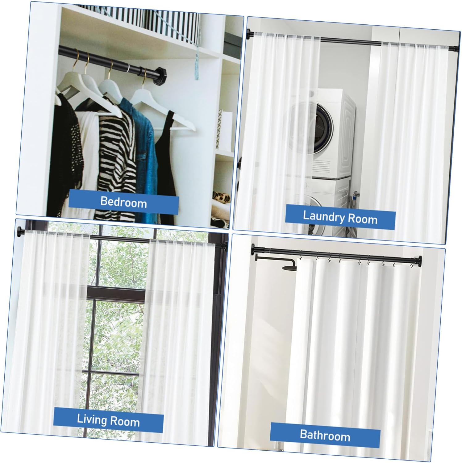 ABOOFAN Adjustable Extendable Tension Rod for Clothes Drying and Shower Curtains Heavy-duty No Drill Installation for Indoor Spaces