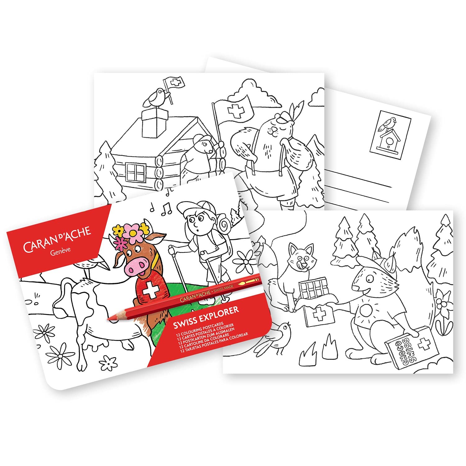 Caran d'Ache0454.701 Swiss Explorer Colouring Cards 12 Pieces 10.5 cm x 14.8 cm