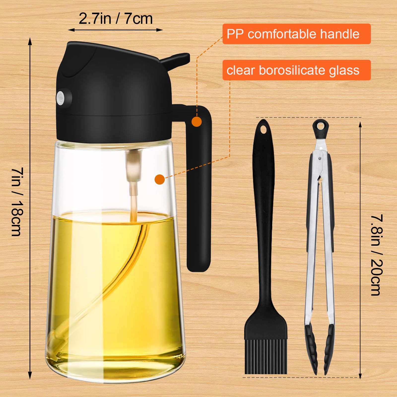 Spruzzino Olio Per Friggitrice Ad Aria 470ml - In Vetro, Con Pennello E Pinze - Foto 5