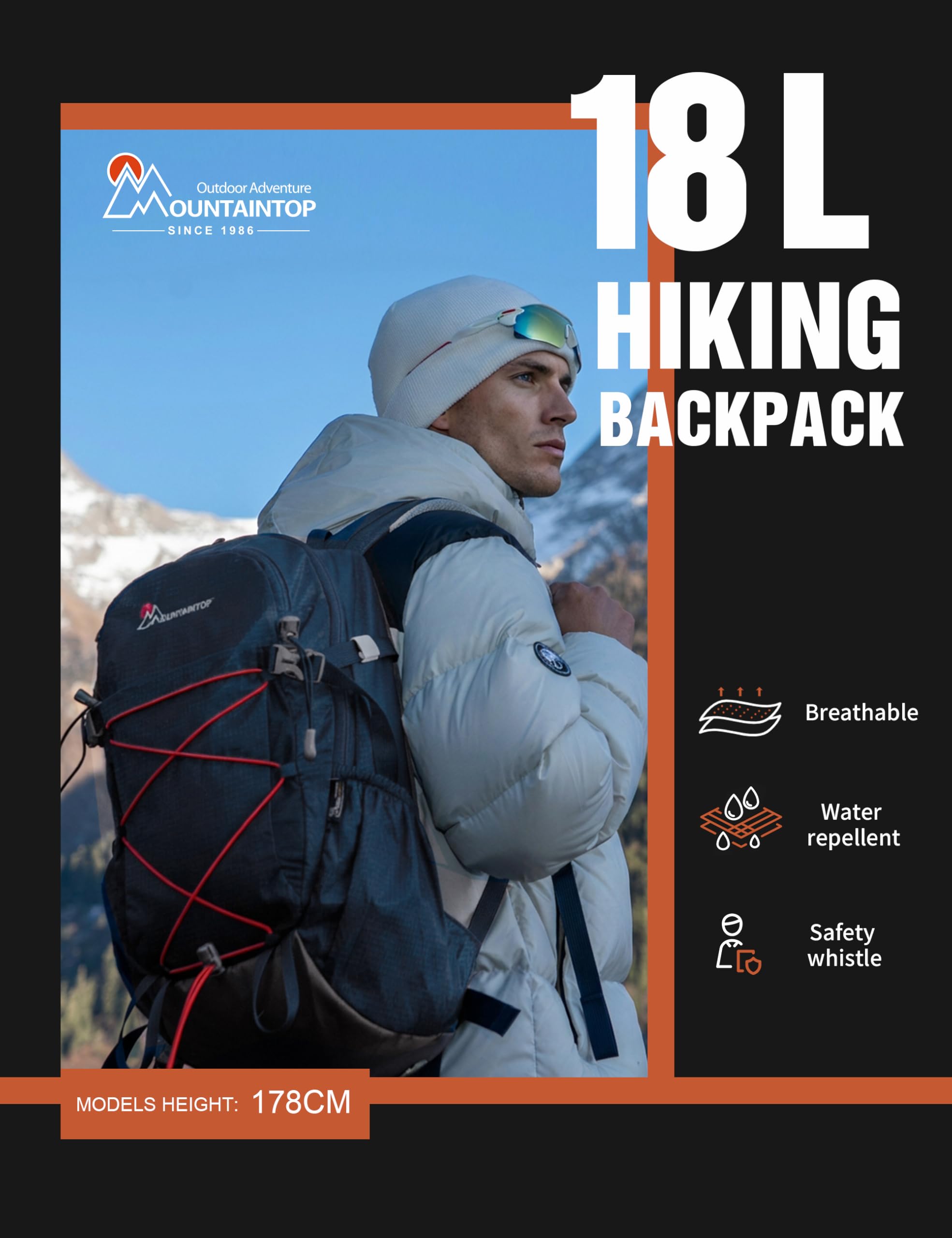 Mountaintop 18L Wanderrucksack Herren Damen Trekkingrucksack Outdoor Rucksäcke für Camping Wandern Reisen(Nebelblau)