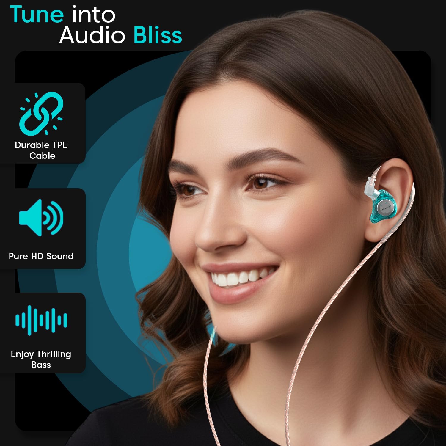 Sounce EDX Pro IEM Earphones HiFi Stereo Detachable Cable, Cyan — Amazon image 4